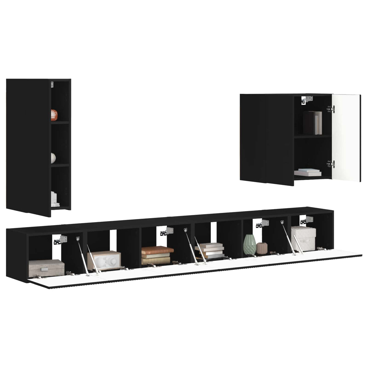 Set di Mobiletto da TV a Parete Montaggio a parete 6 pcs Nero | homemem39