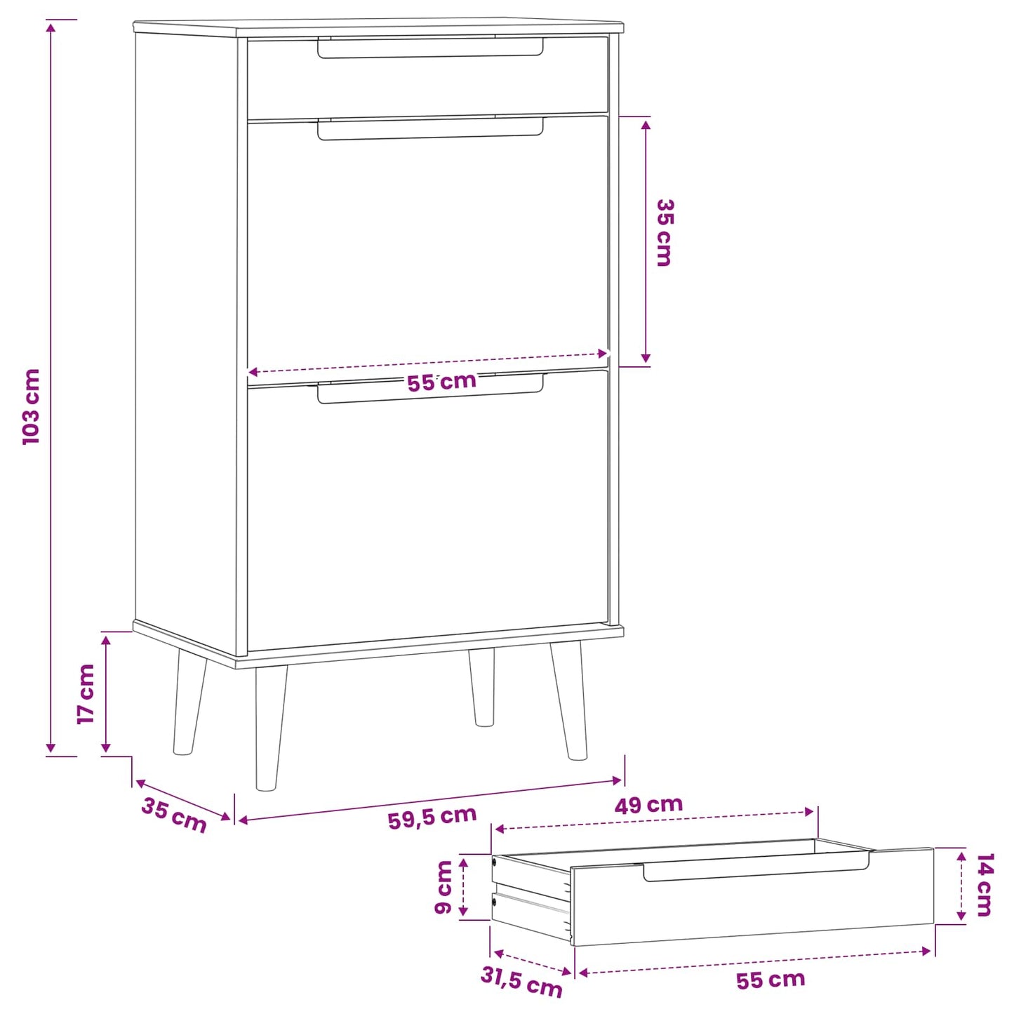 Mobile per scarpe MOLDE 59,5 x 35 x 103 cm Nero | homemem39