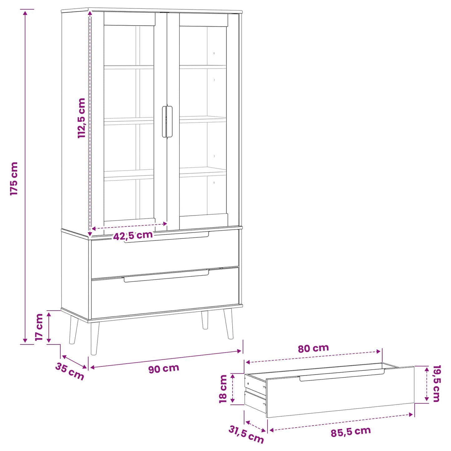 Armadio in Vetro MOLDE 90 x 35 x 175 cm Legno Massello di Pino