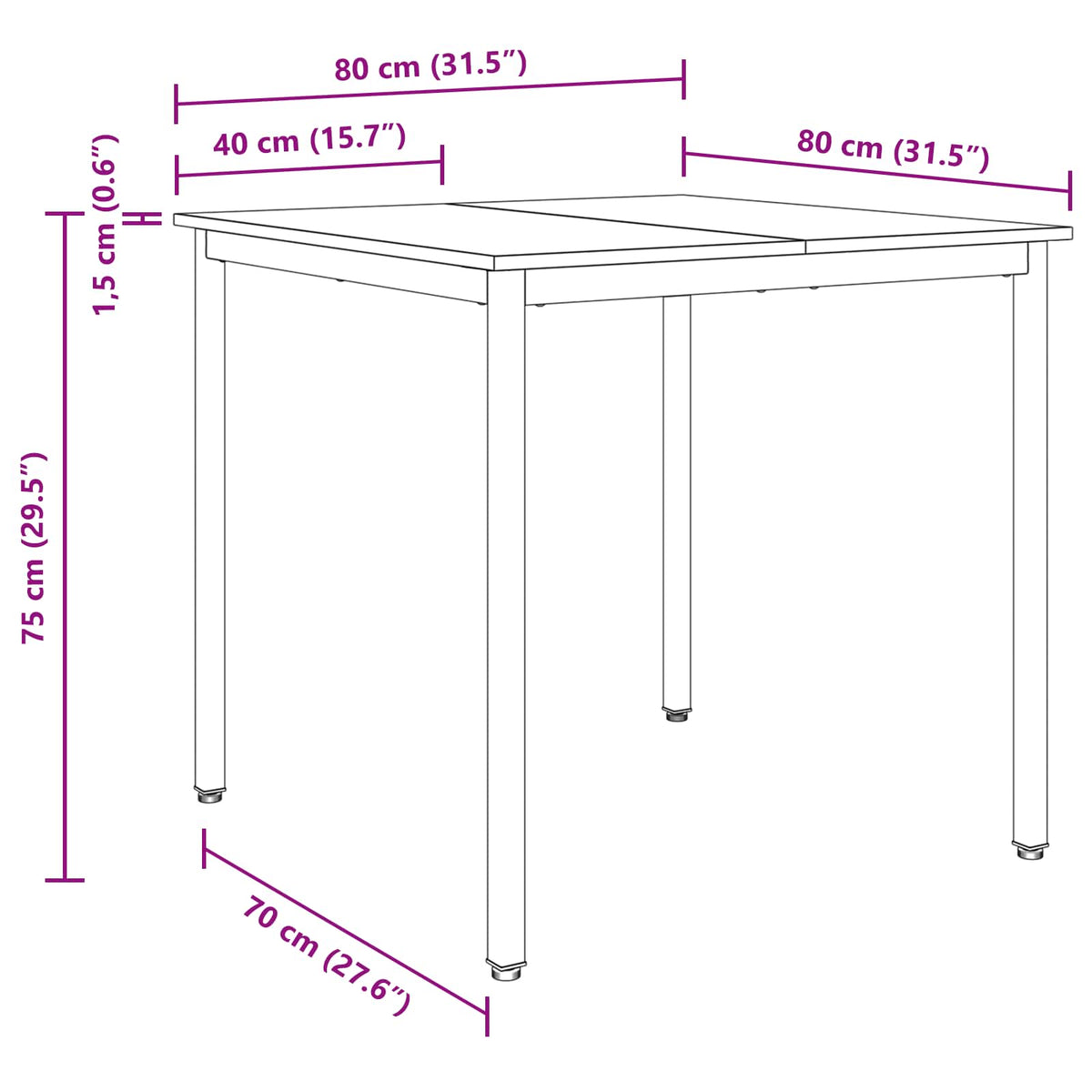 Tavoli da pranzo 80 x 80 x 75 cm Legno ingegnerizzato Quadrato - homemem39
