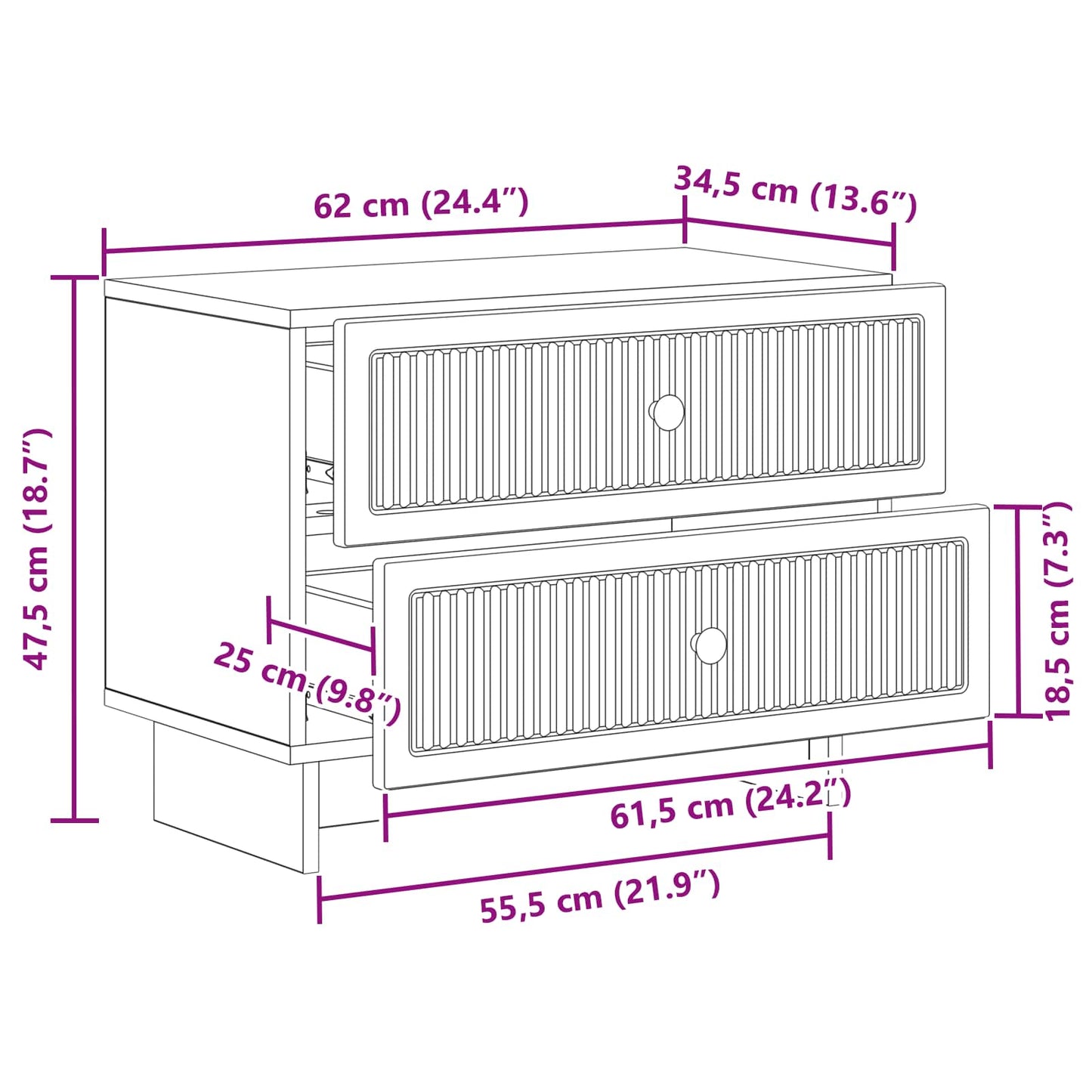 Armadio da Notte con cassetto Legno antico 62 x 34,5 x 47,5 cm | homemem39