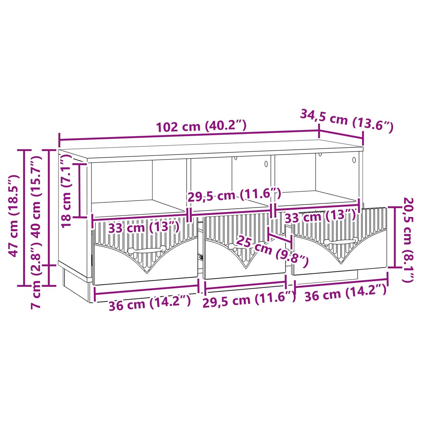 Mobile TV Bianco Lucido 102 x 34,5 x 47 cm Legno ingegnerizzato | homemem39