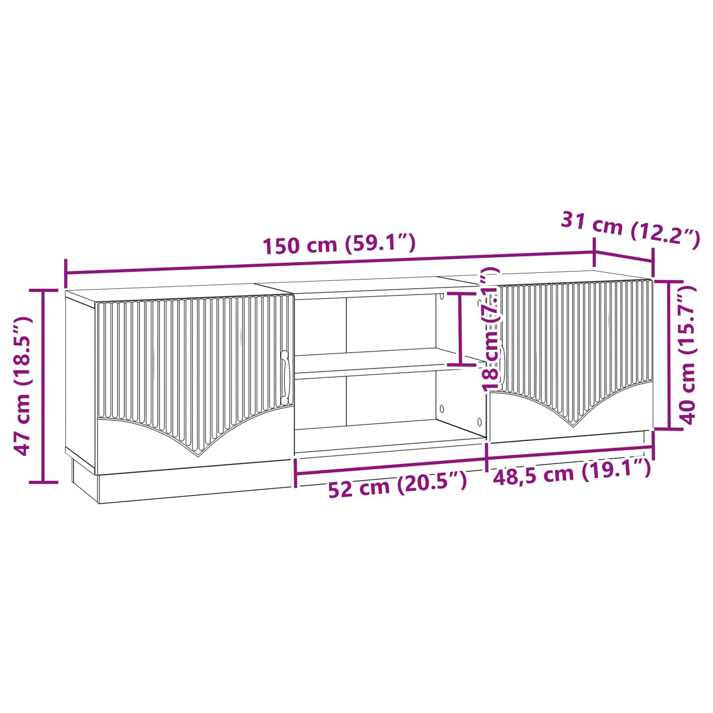 Mobile TV Grigio Cemento 150 x 31 x 47 cm Legno ingegnerizzato | homemem39