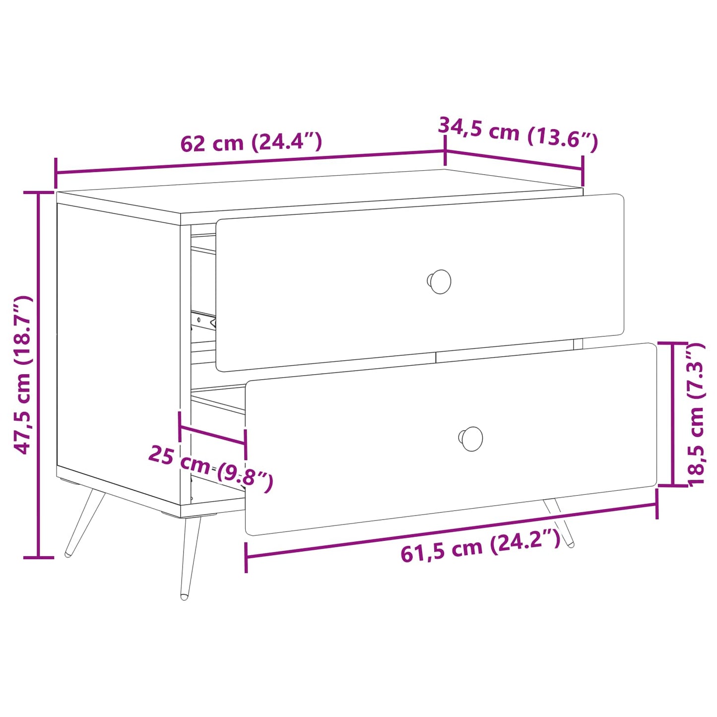 Armadio da Notte con cassetto Bianco 62 x 34,5 x 47,5 cm | homemem39