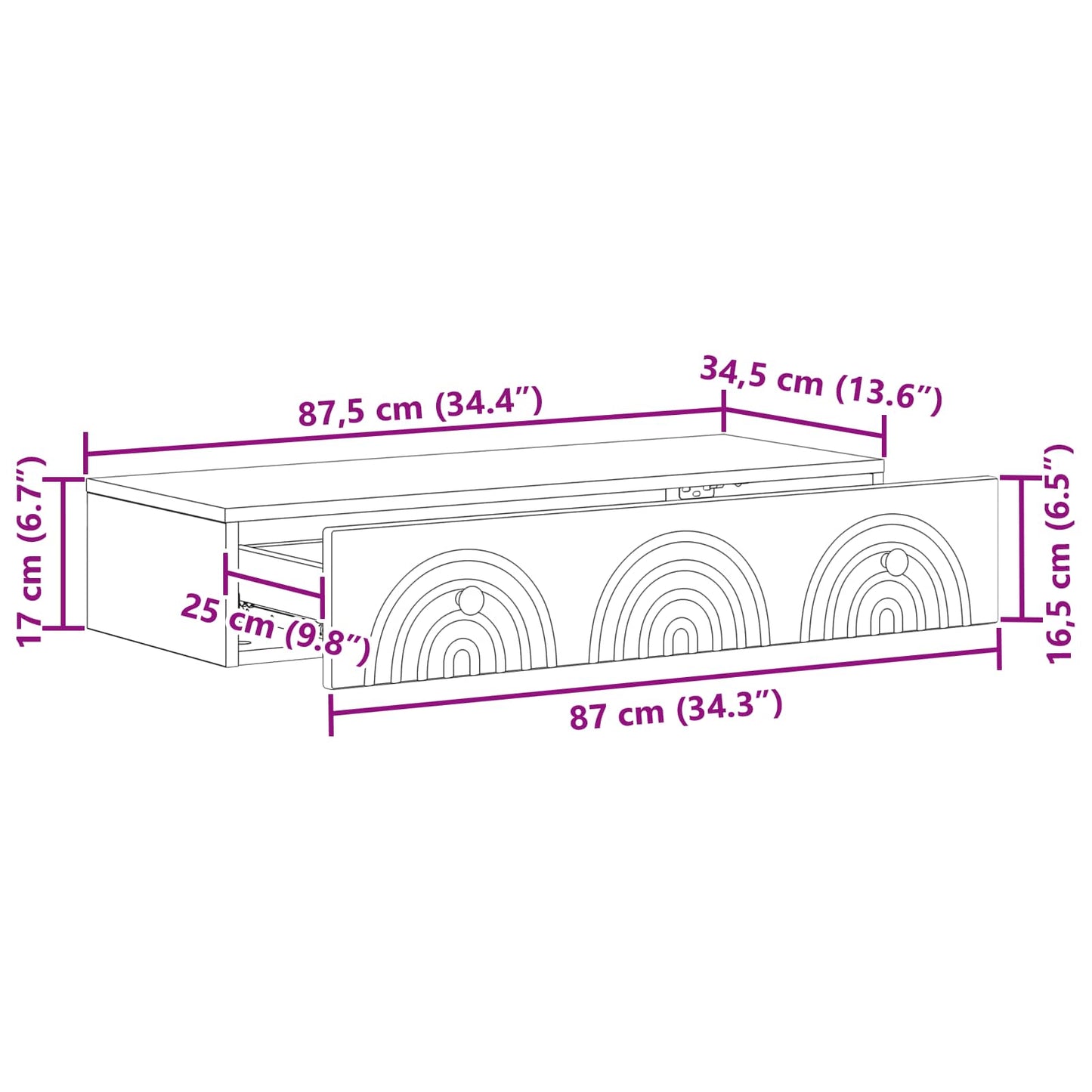 Tavolino da Parete Laterale Bianco 87,5 x 34,5 x 17 cm | homemem39
