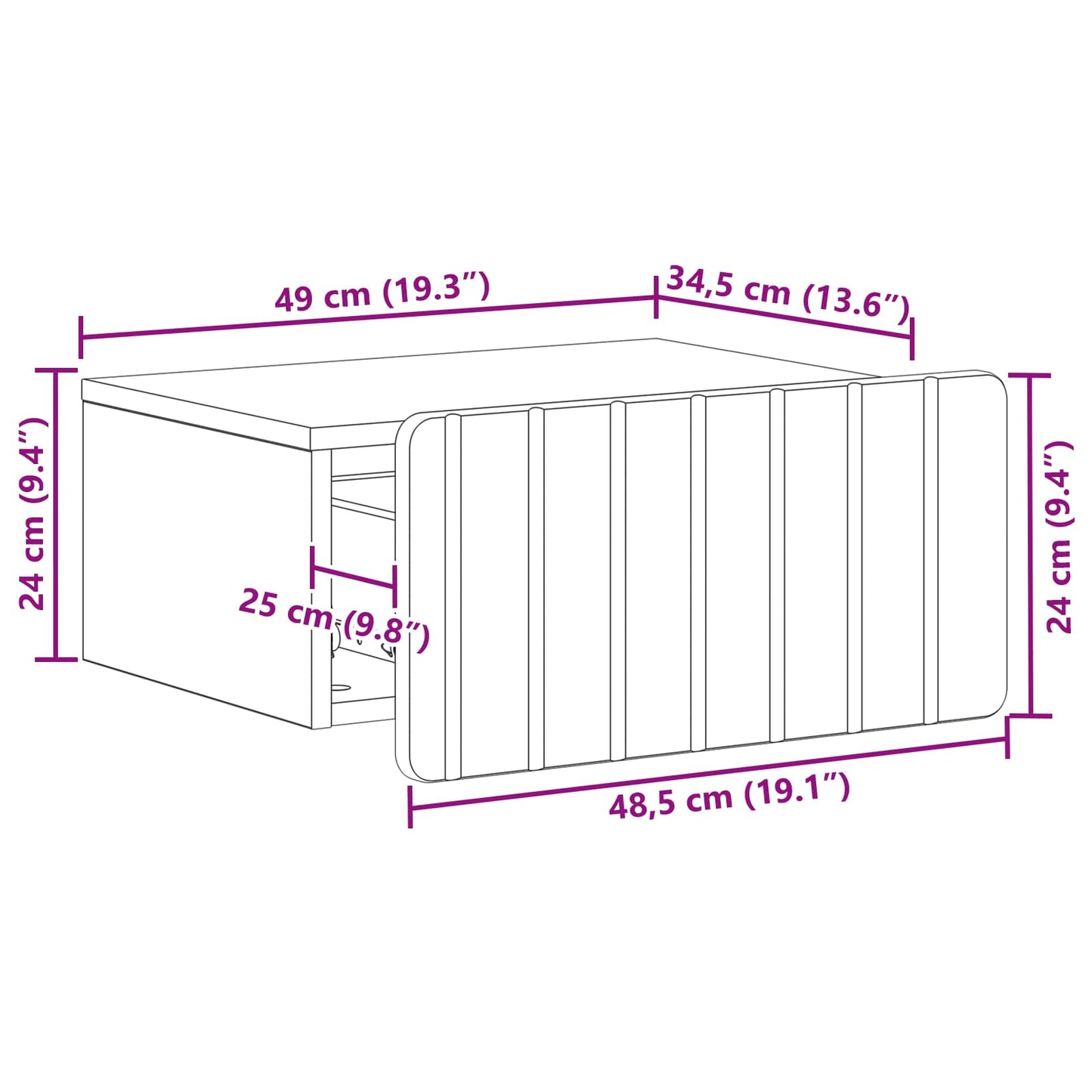Mobiletto da notte a muro Legno antico 49 x 34,5 x 24 cm | homemem39