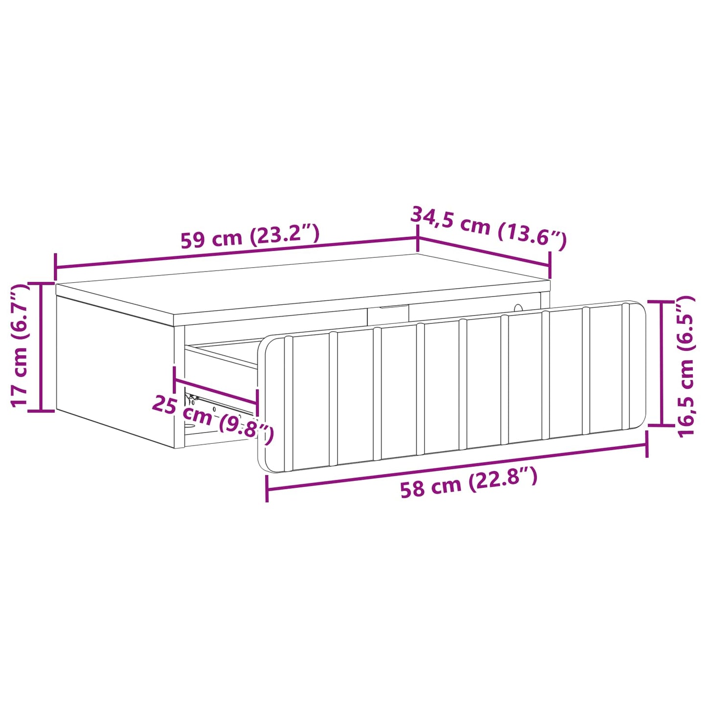 Tavolino da Parete Laterale Rovere Sonoma 59 x 34,5 x 17 cm - homemem39