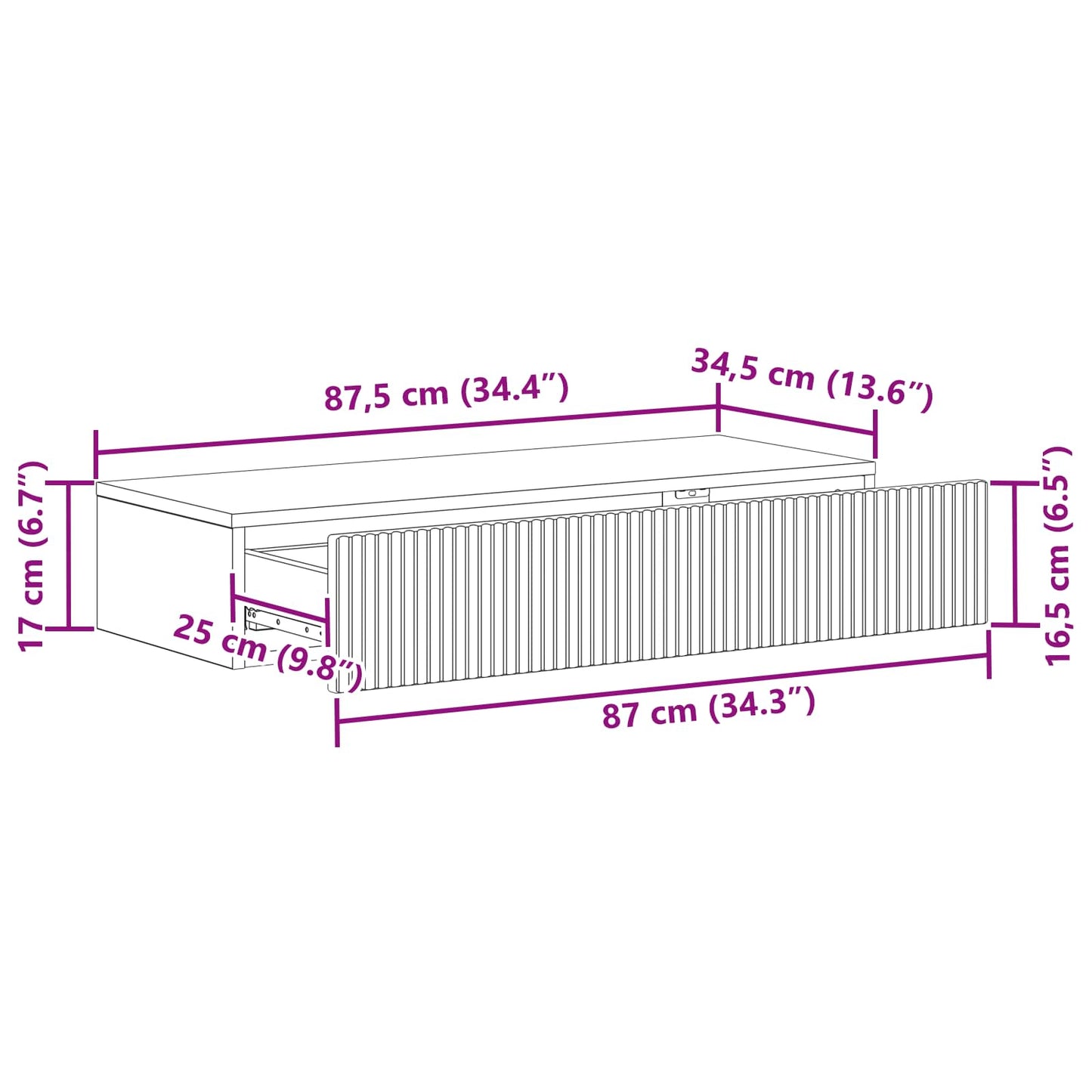 Tavolino da Parete Laterale Grigio Sonoma 87,5 x 34,5 x 17 cm | homemem39