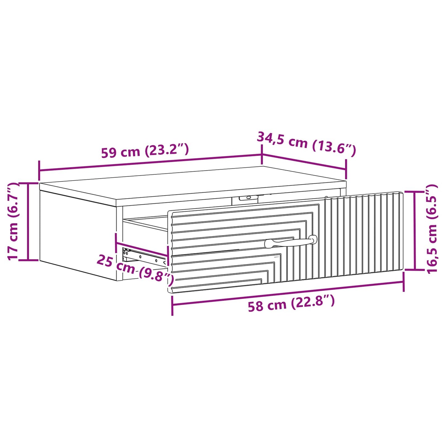 Tavolino da Parete Laterale 59 x 34,5 x 17 cm Rovere Sonoma - homemem39