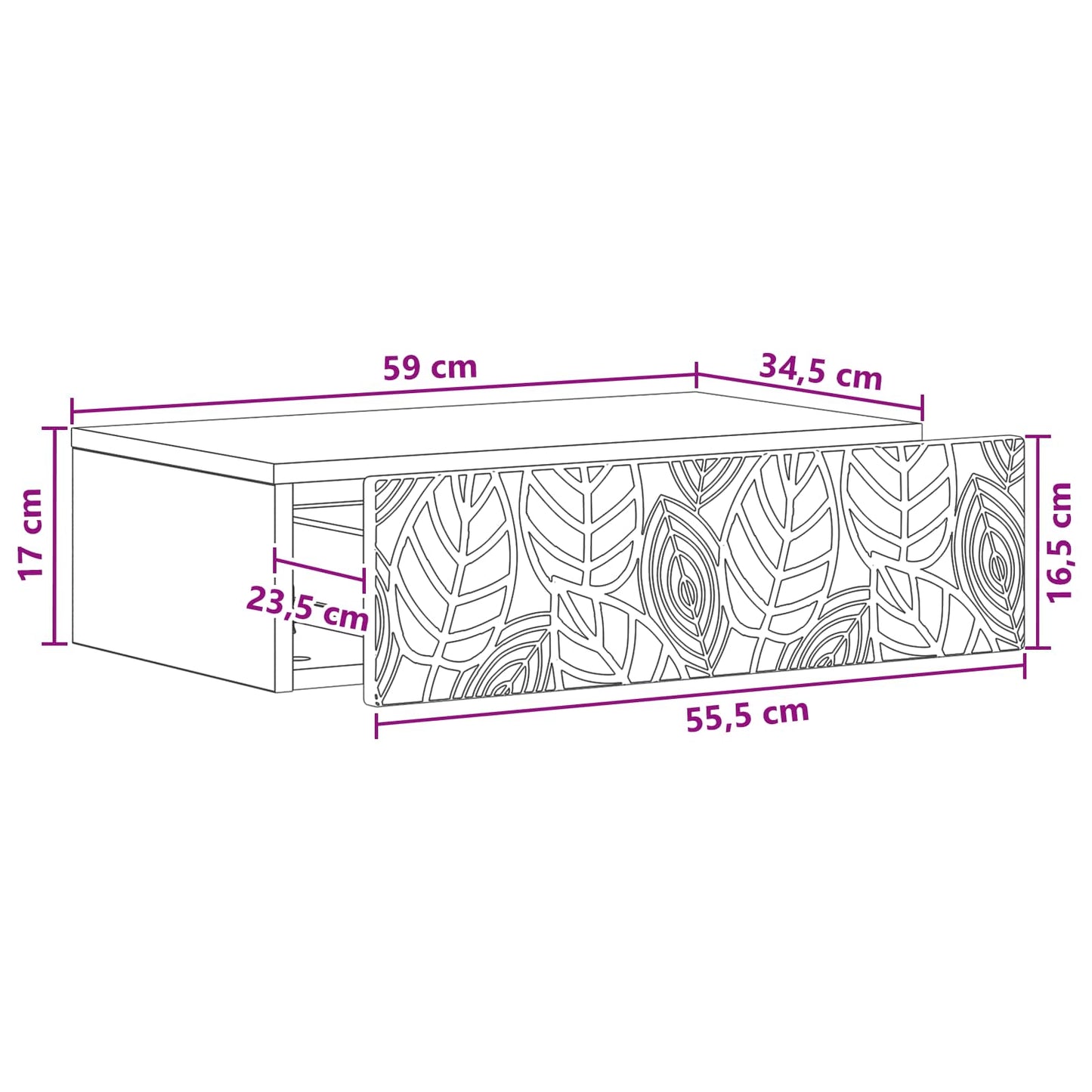 Tavolino da Parete Laterale 59 x 34,5 x 17 cm | homemem39