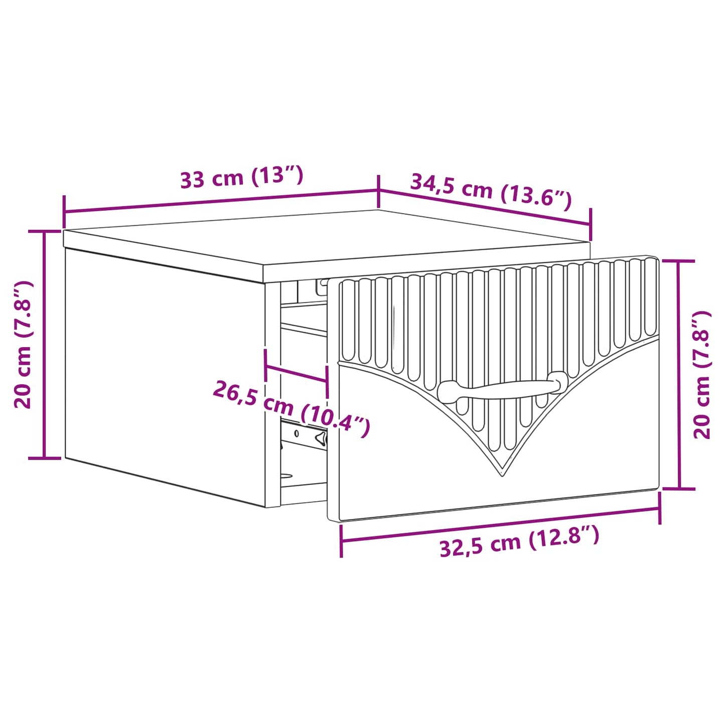 Mobiletto da notte a muro Grigio Cemento 34,5 x 33 x 20 cm | homemem39