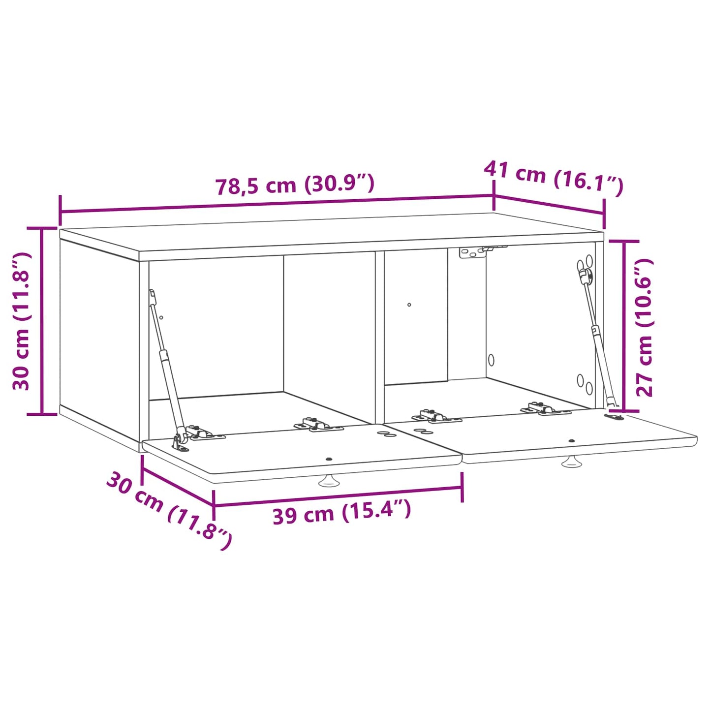 Mobile Porta TV da Muro Grigio Cemento 78,5 x 41 x 30 cm | homemem39