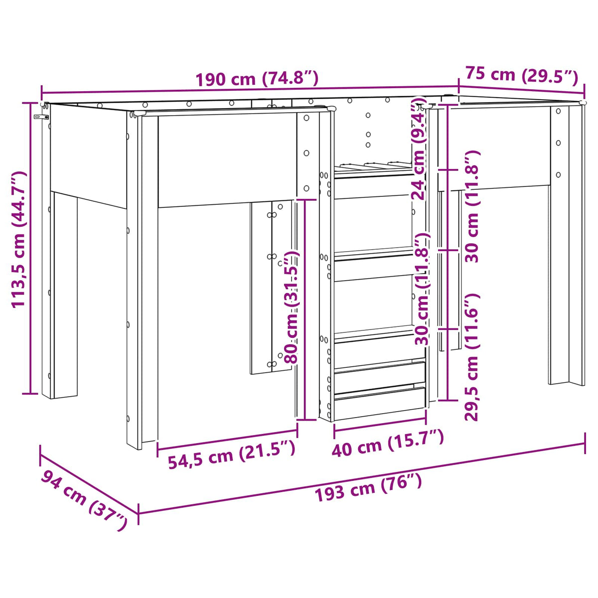 Letto a Castello per Bambini Legno vecchio 75 x 190 cm