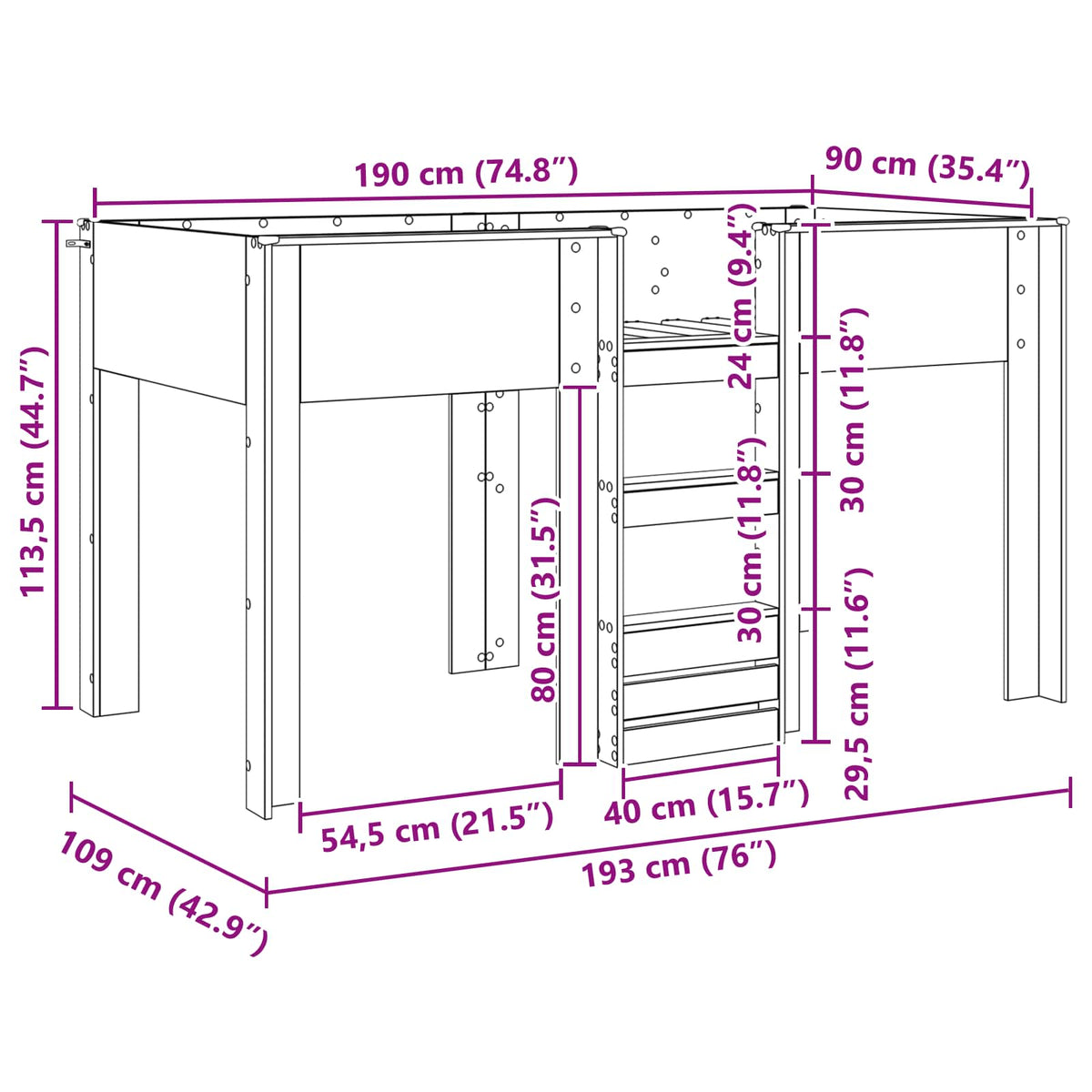 Letto a Castello per Bambini Legno vecchio 90 x 190 cm