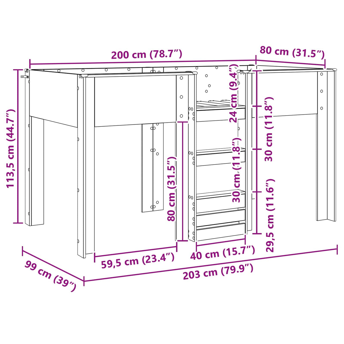 Letto a Castello per Bambini Legno vecchio 80 x 200 cm