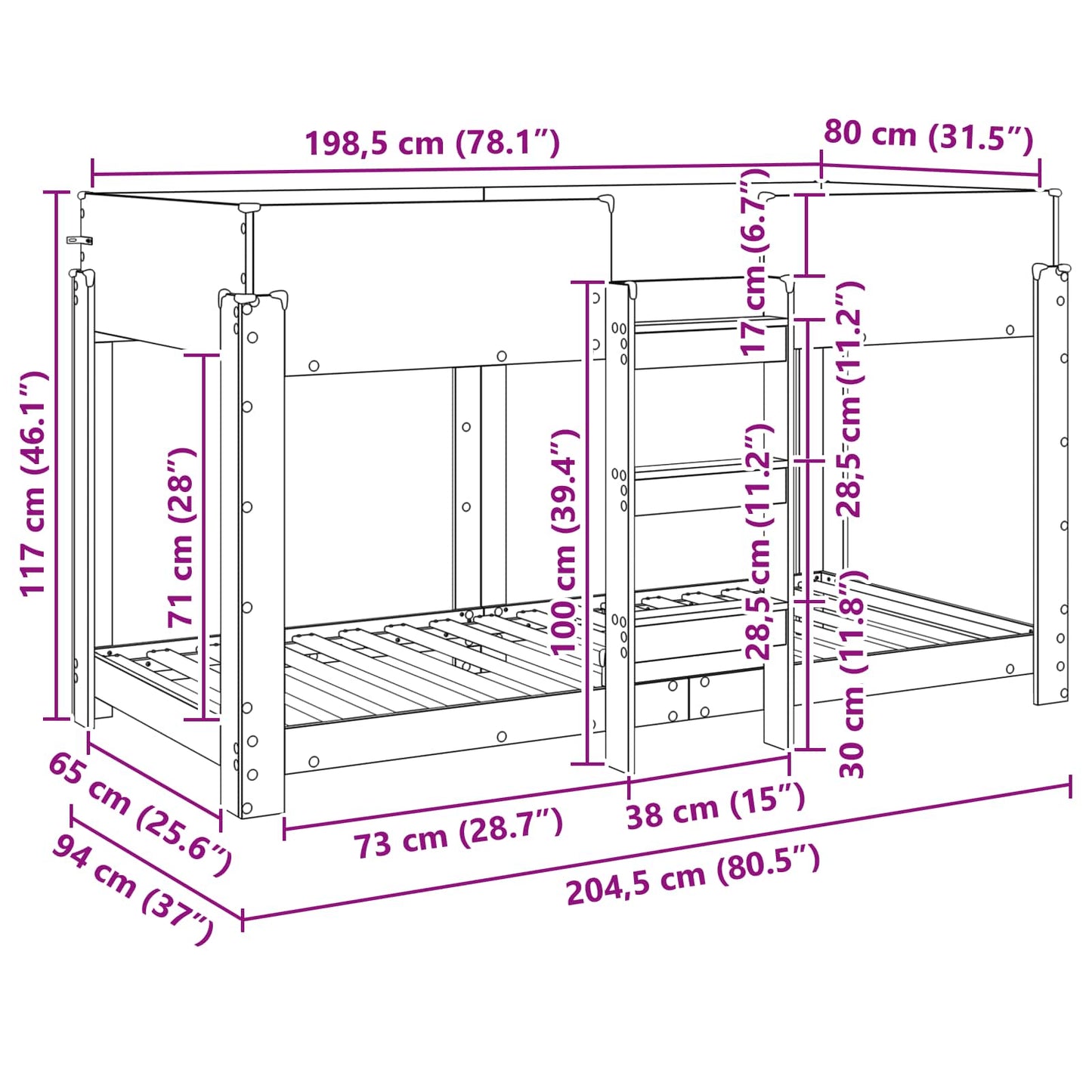 Letto a Castello per Bambini Rovere fumé 80 x 200 cm | homemem39