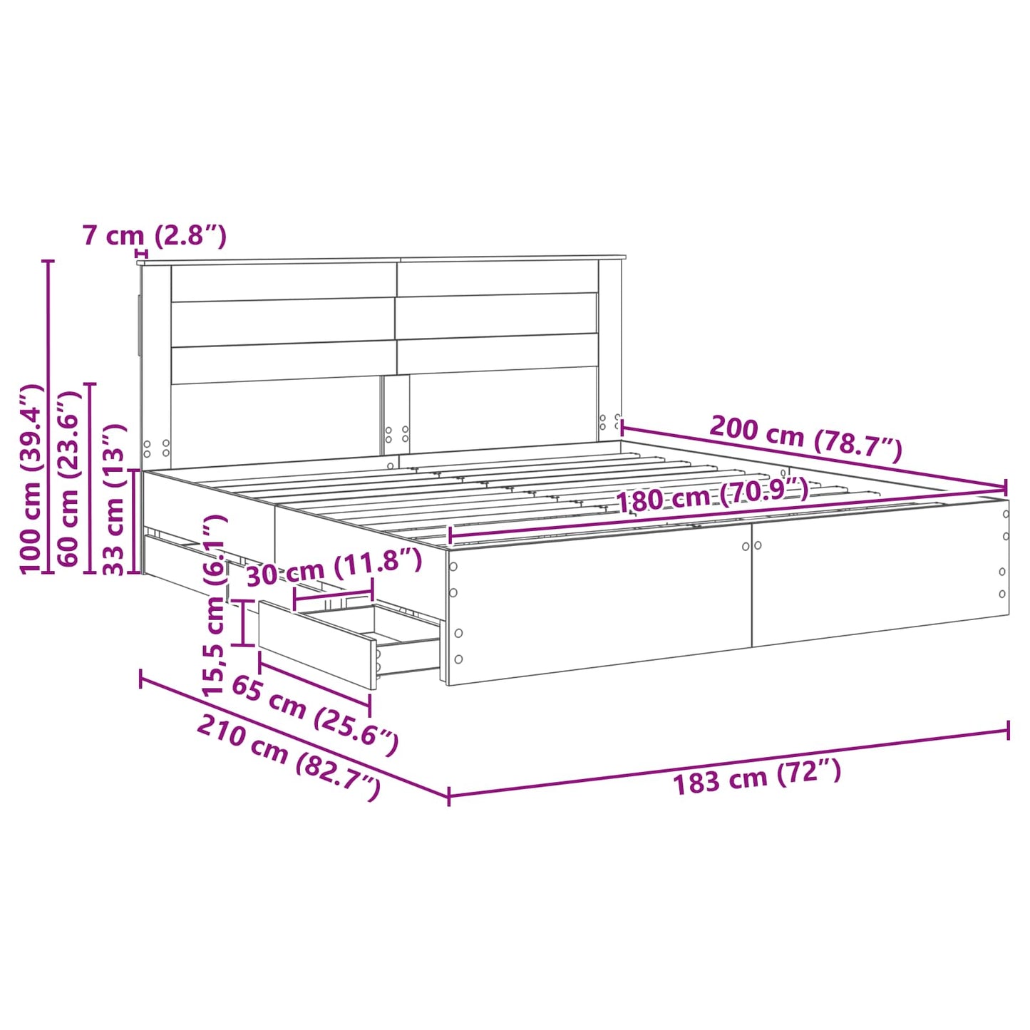 Struttura del letto con cassetto Grigio Sonoma 180 x 200 cm | homemem39