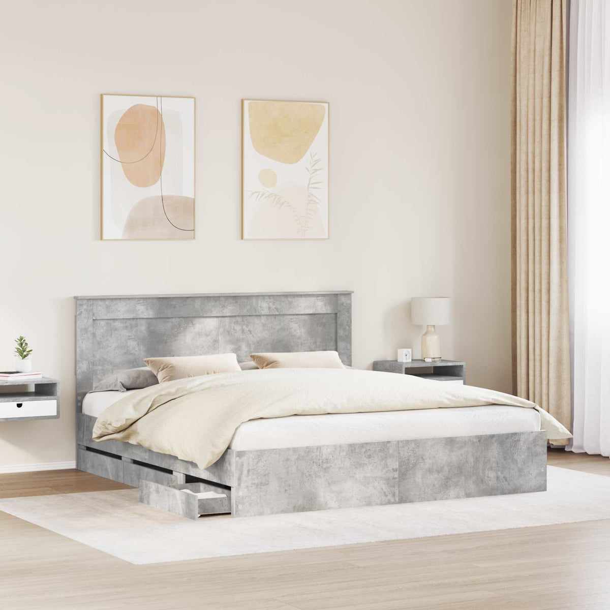 Struttura del letto con cassetto Grigio cemento 200 x 200 cm - homemem39
