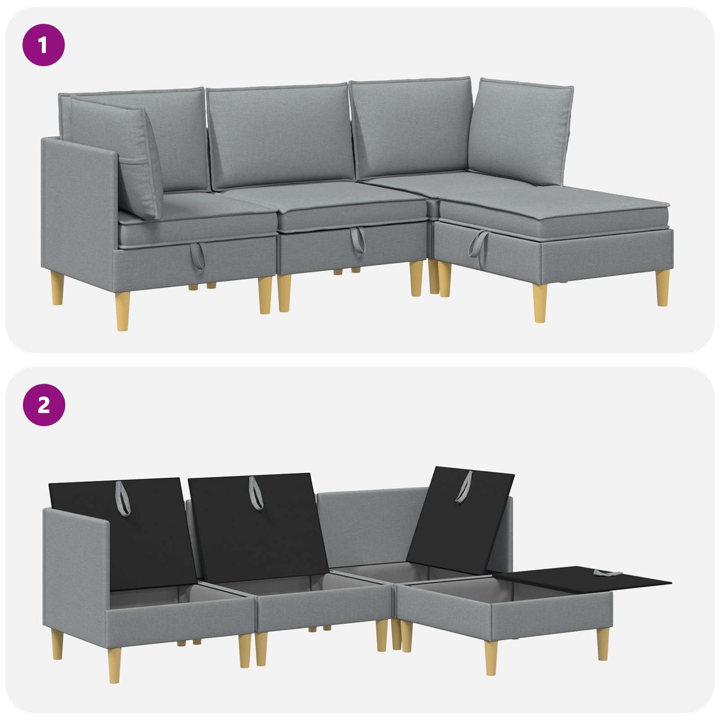 Set di divani modulari con spazio di archiviazione 4 pz Tessuto