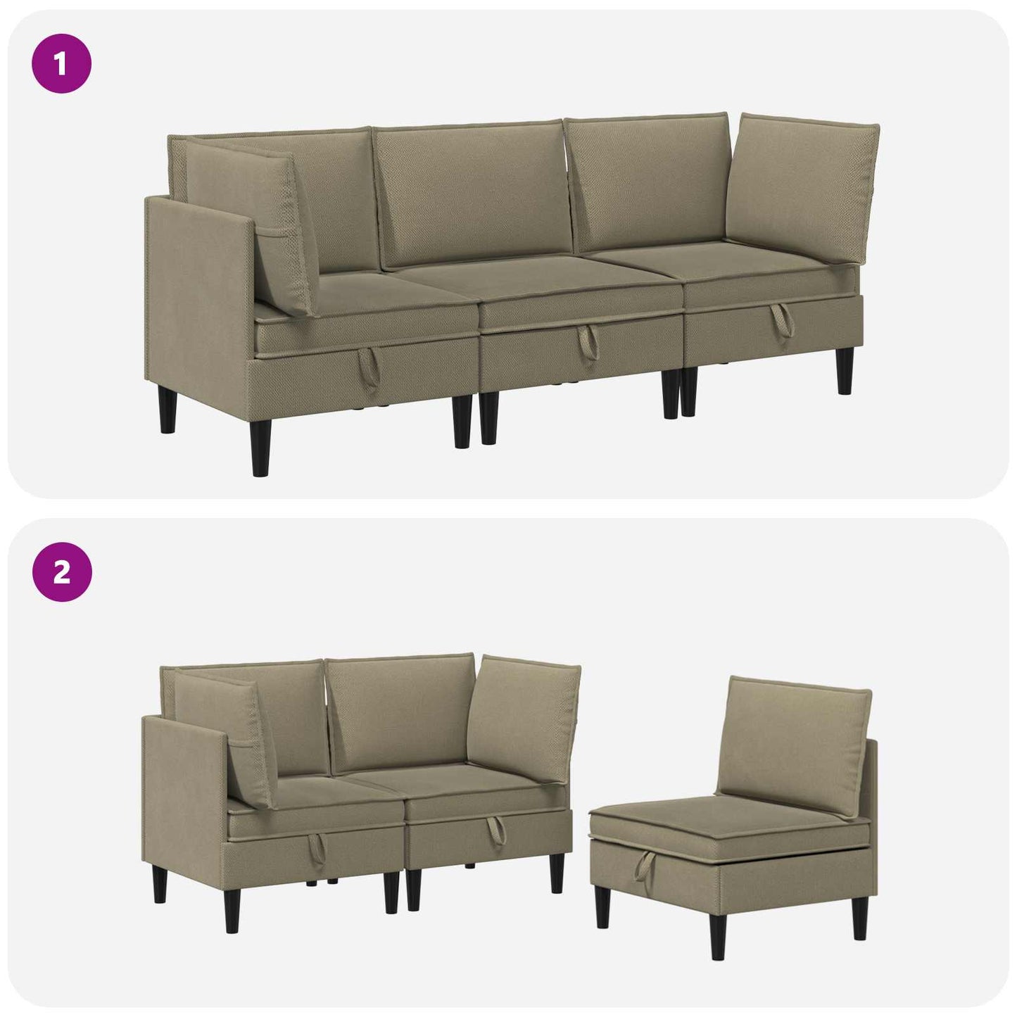 Set di mobili per il soggiorno 3 pcs Cachi Tessuto | homemem39