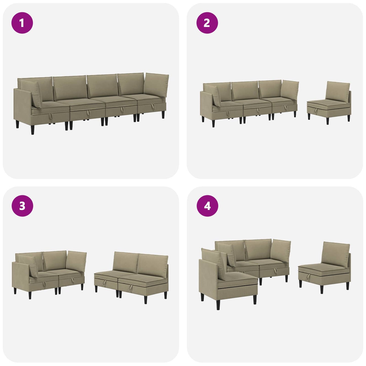 Set di mobili per il soggiorno 4 pcs Cachi Tessuto | homemem39
