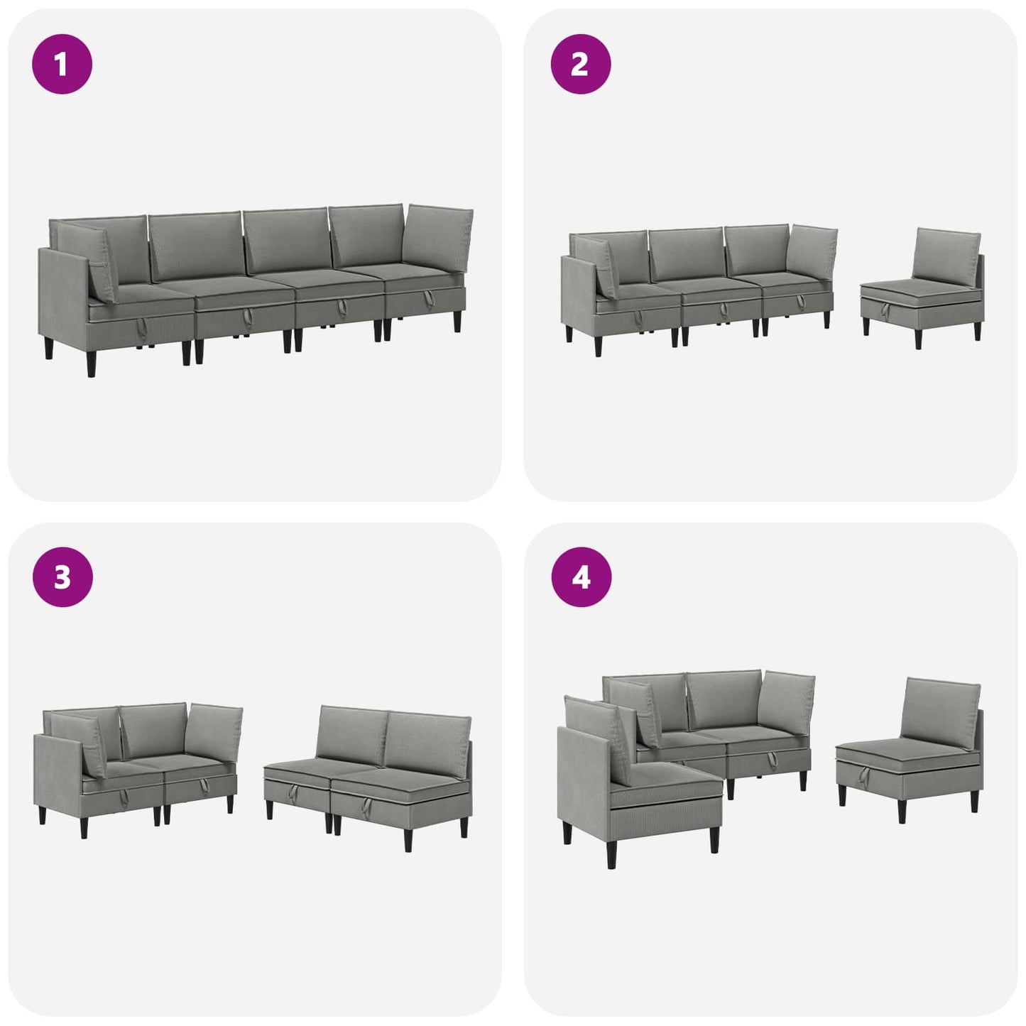 Set di mobili per il soggiorno 4 pz Grigio scuro Tessuto
