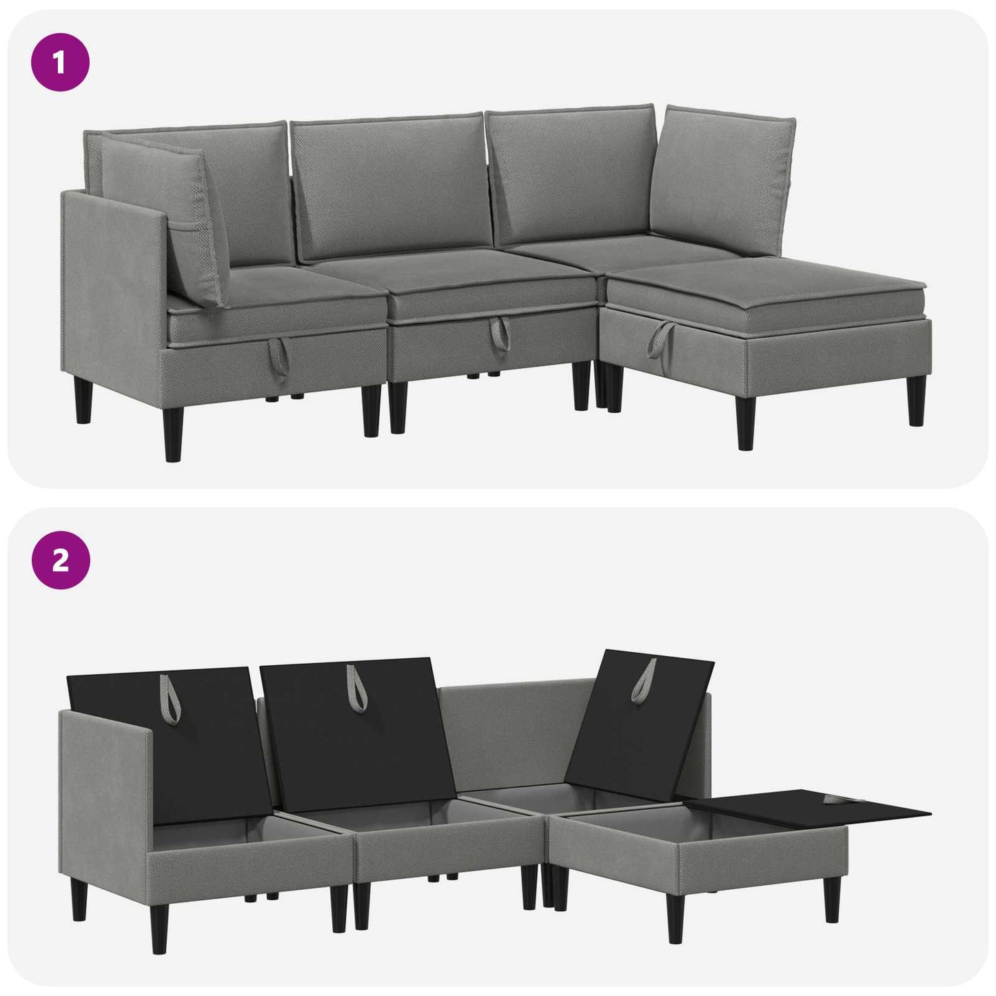 Set di mobili per il soggiorno 4 pz Grigio scuro Tessuto