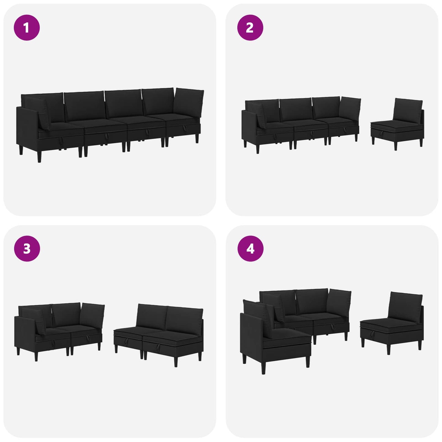 Set di mobili per il soggiorno 4 pz Nero Tessuto