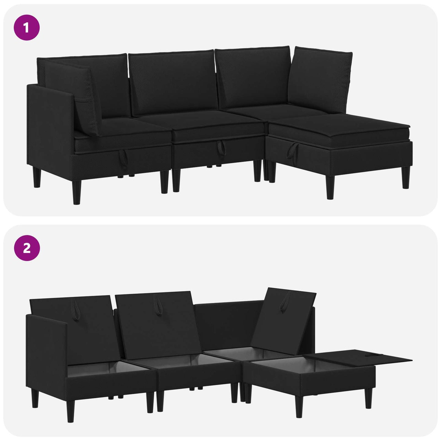 Set di mobili per il soggiorno 4 pz Nero Tessuto