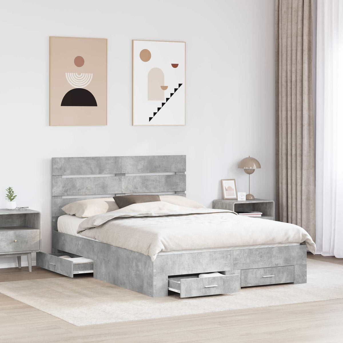Struttura del letto con cassetto Grigio cemento 160 x 200 cm | homemem39