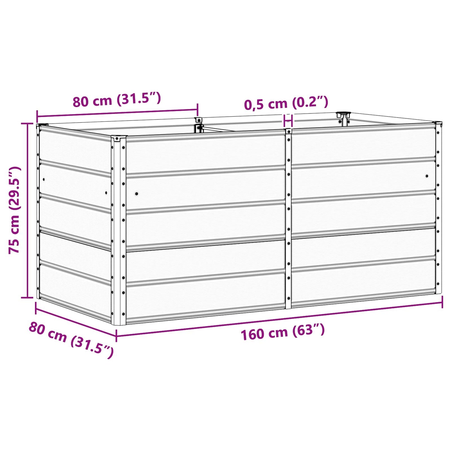 Fioriera Antracite 160 x 80 x 75 cm Acciaio | homemem39