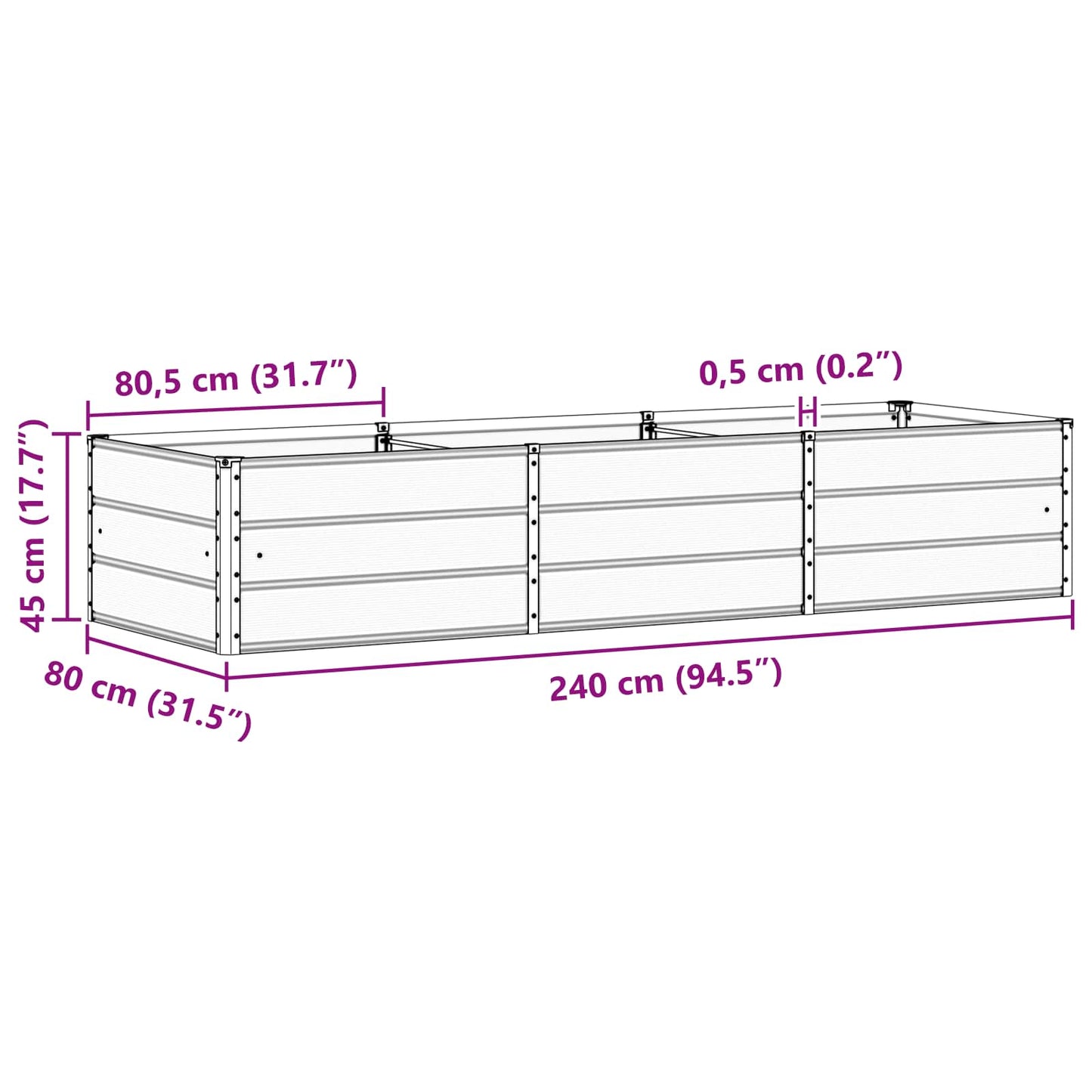 Fioriera Antracite 240 x 80 x 45 cm Acciaio