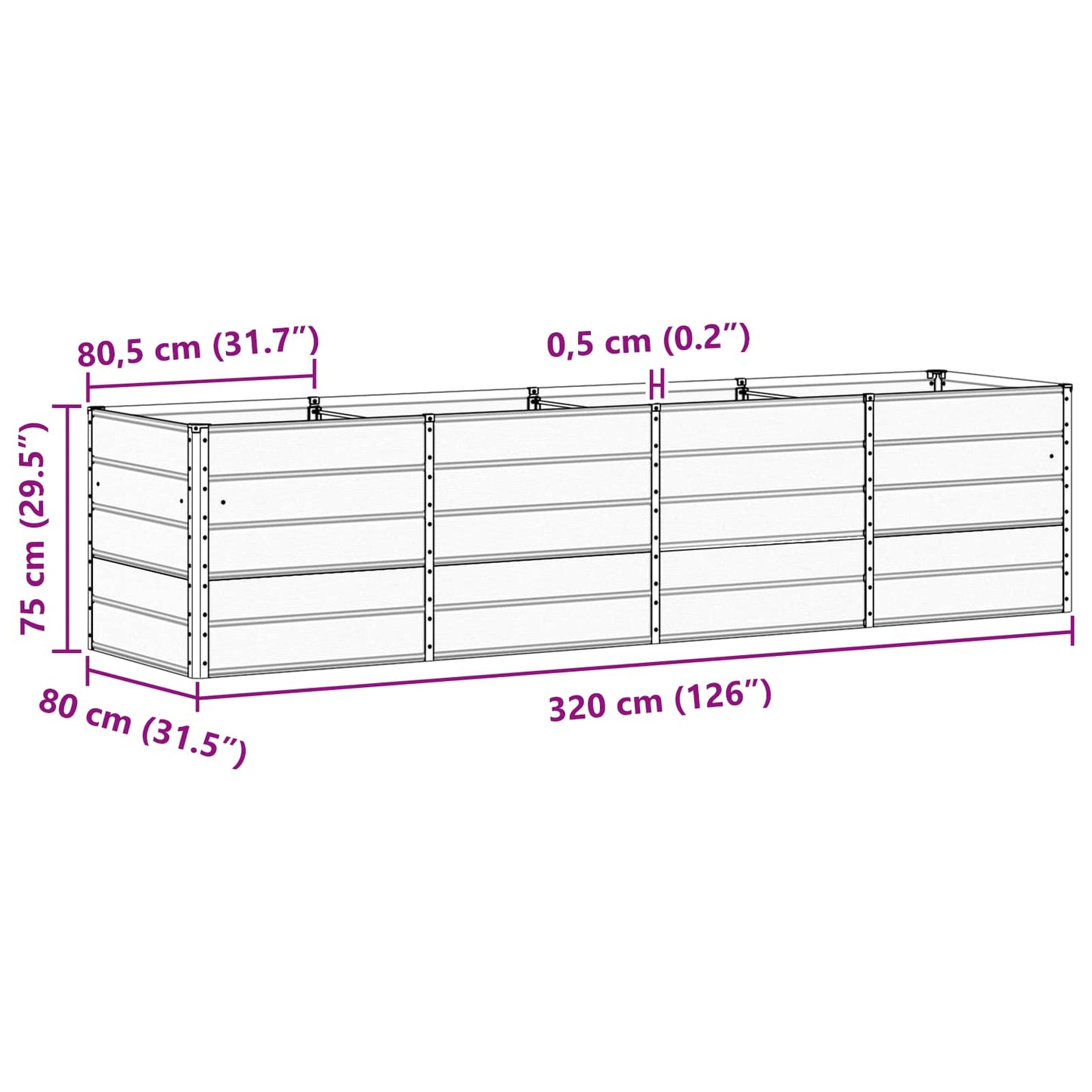 Fioriera Antracite 320 x 80 x 75 cm Acciaio | homemem39