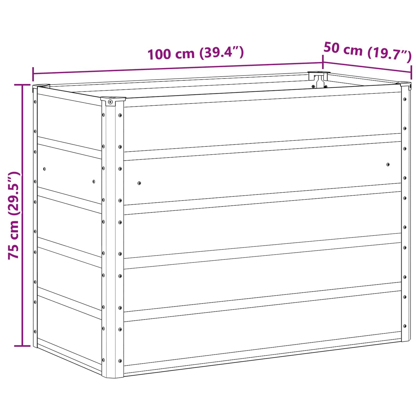 Fioriera Antracite 100 x 50 x 75 cm Acciaio zincato