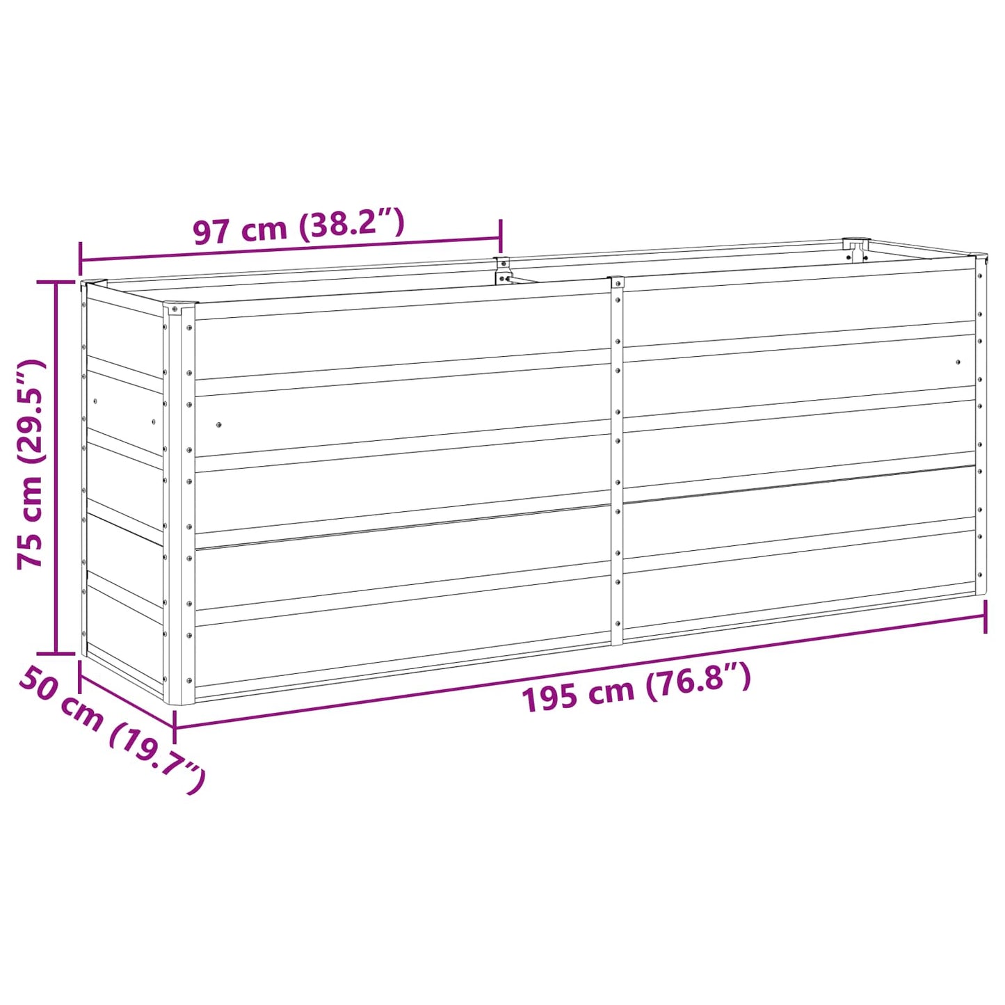 Fioriera Antracite 195 x 50 x 75 cm Acciaio zincato | homemem39