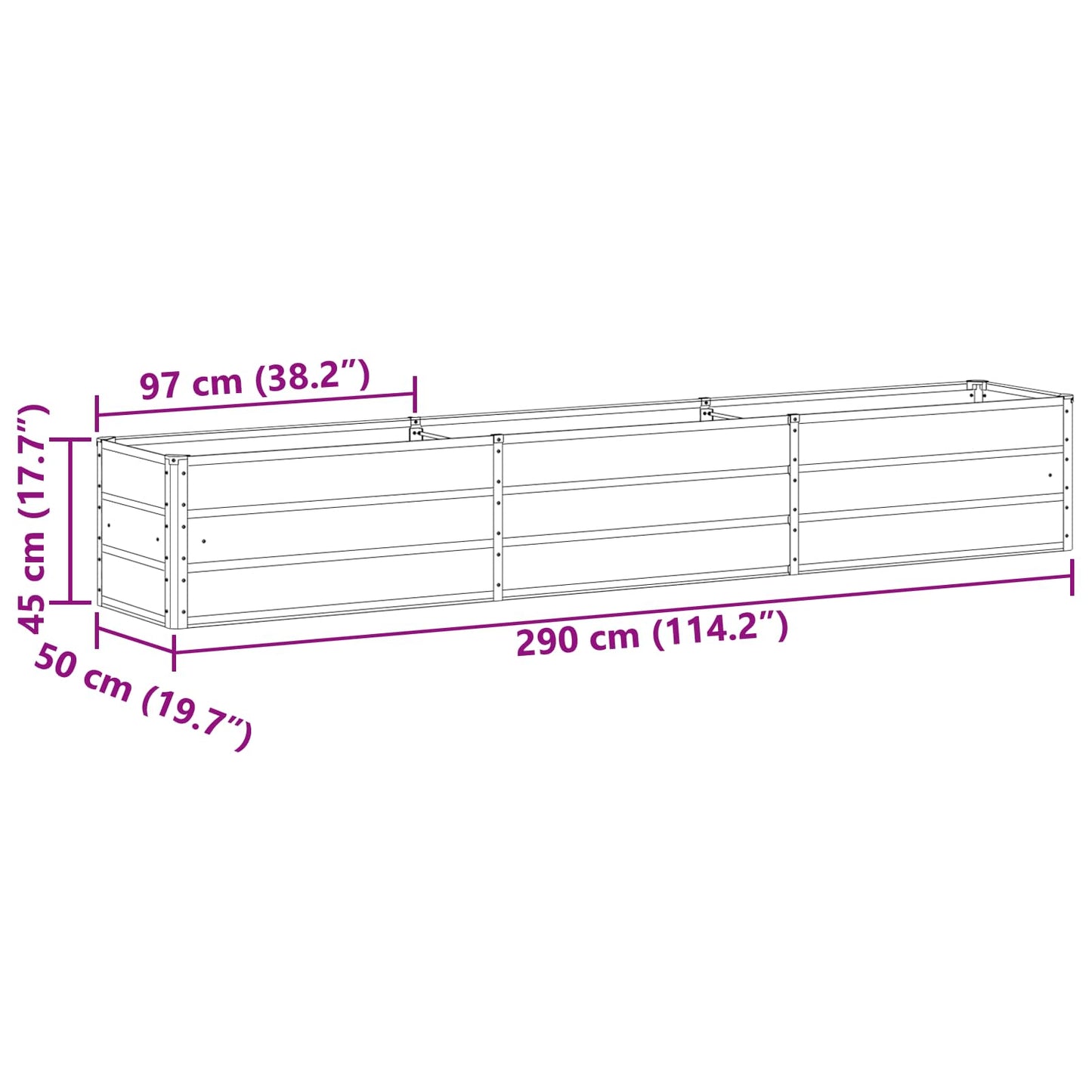 Fioriera Antracite 290 x 50 x 45 cm Acciaio zincato | homemem39