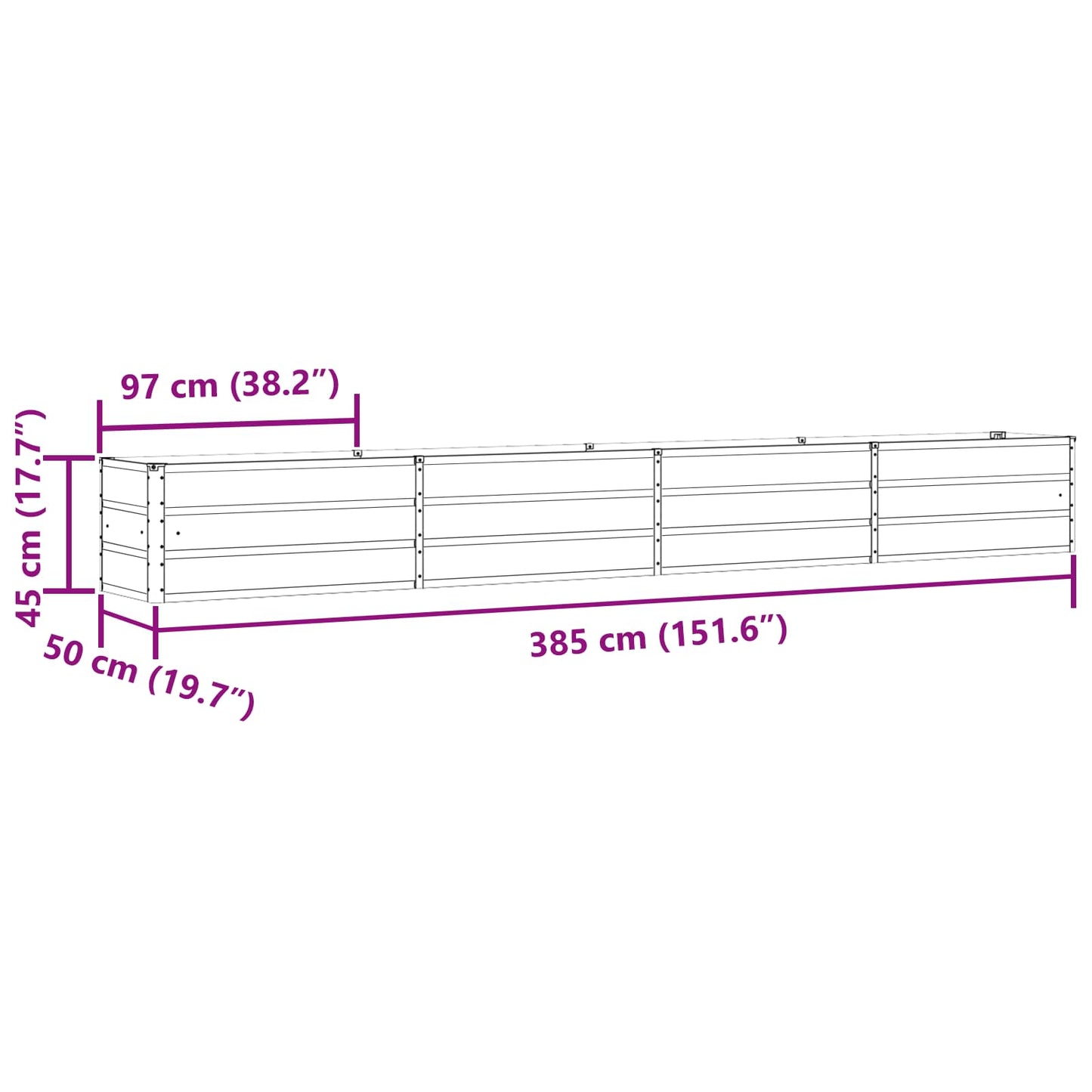 Fioriera Antracite 385 x 50 x 45 cm Acciaio zincato - homemem39