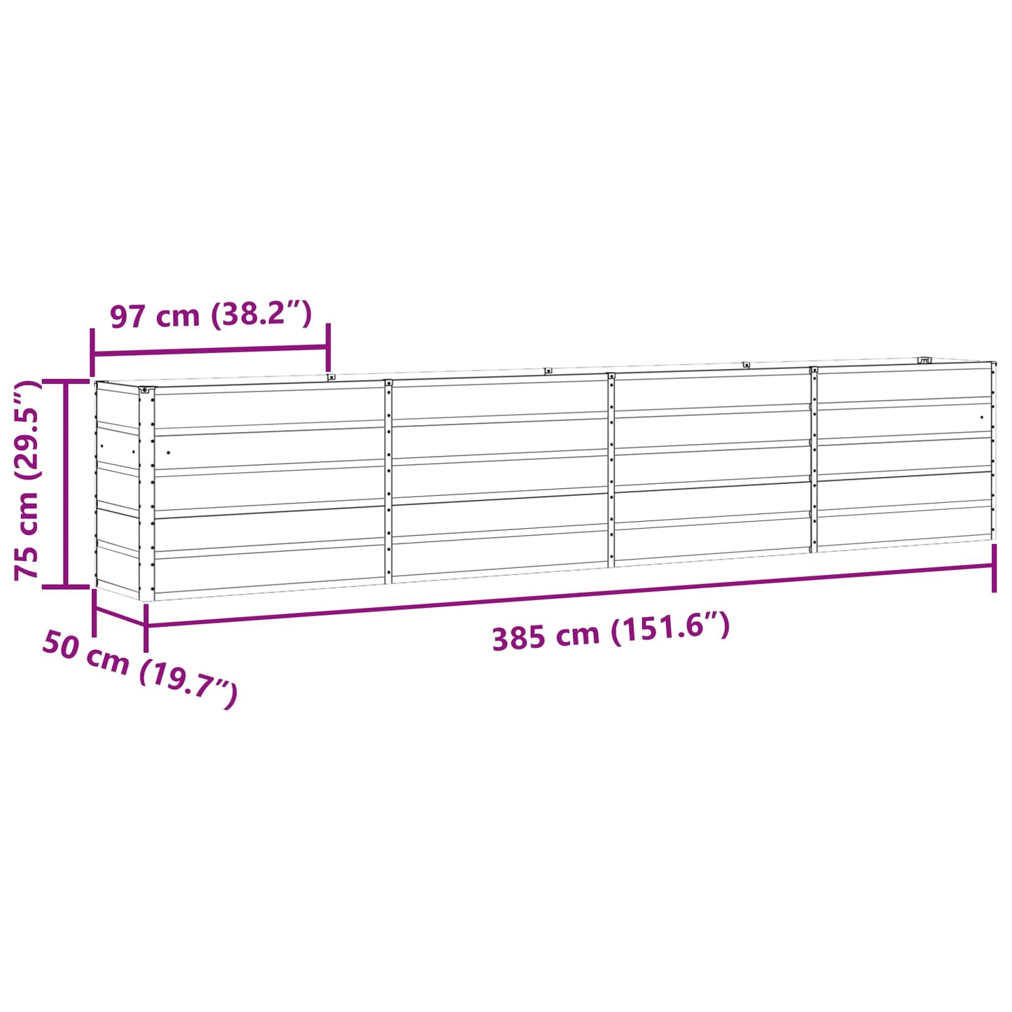 Fioriera Antracite 385 x 50 x 75 cm Acciaio zincato | homemem39