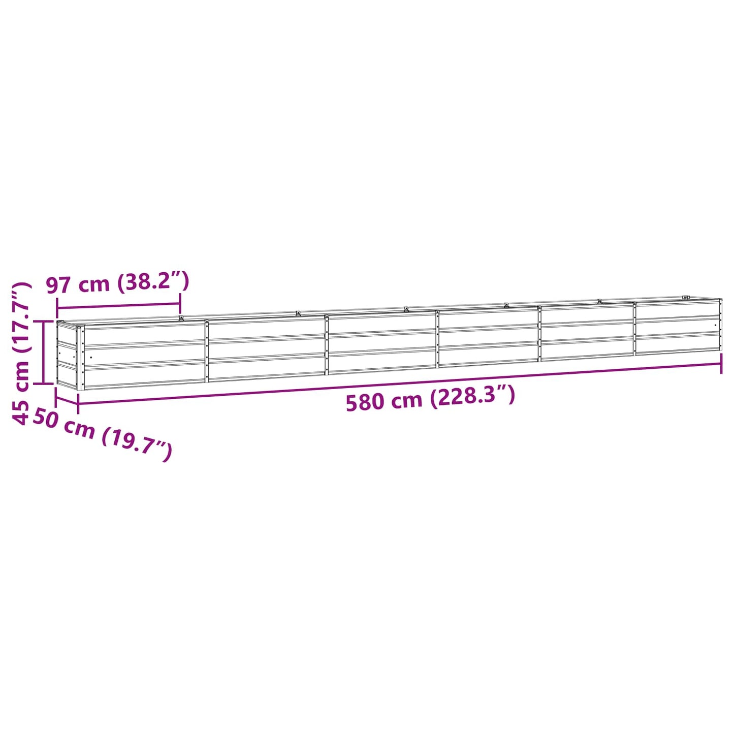 Fioriera Antracite 580 x 50 x 45 cm Acciaio zincato