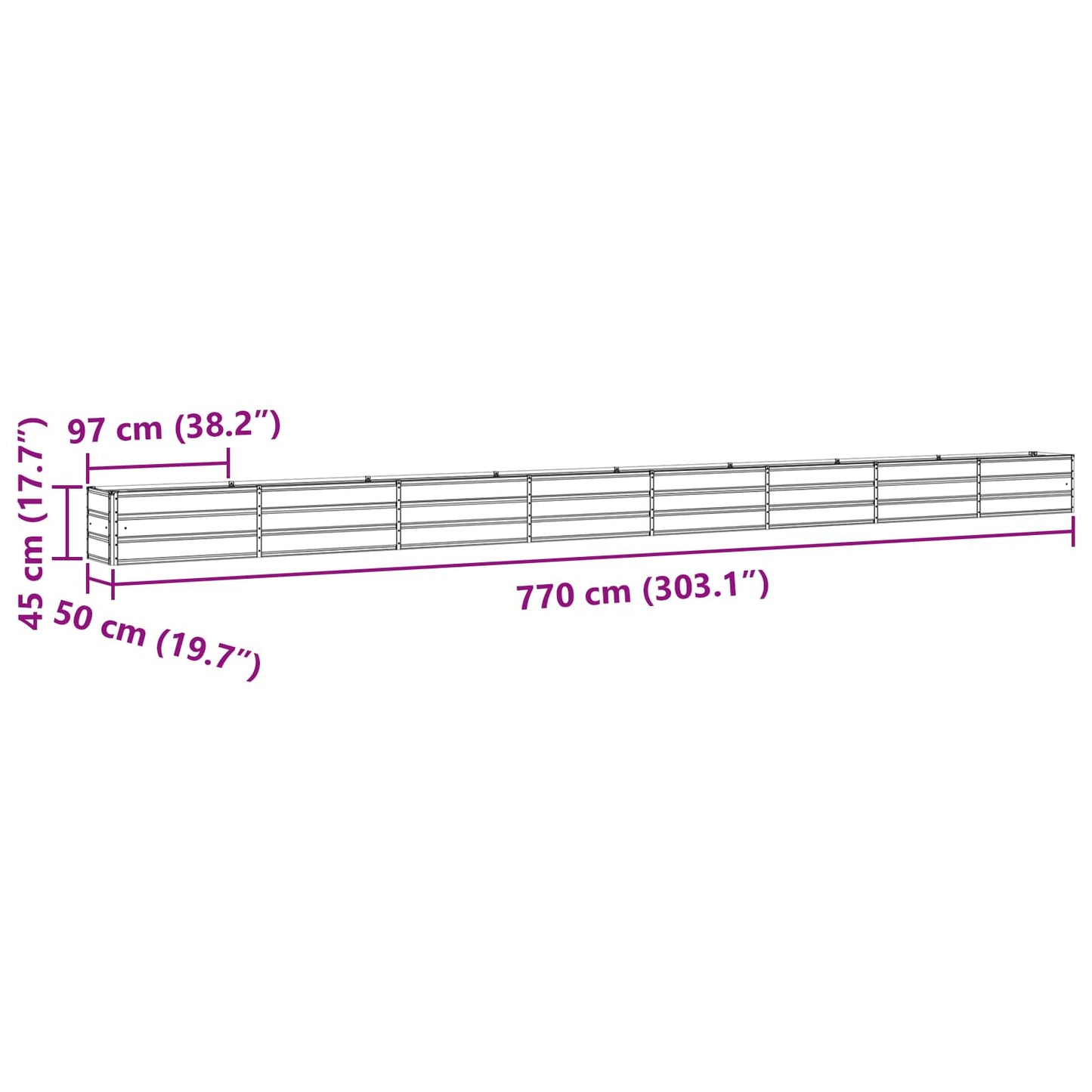 Fioriera Antracite 770 x 50 x 45 cm Acciaio zincato
