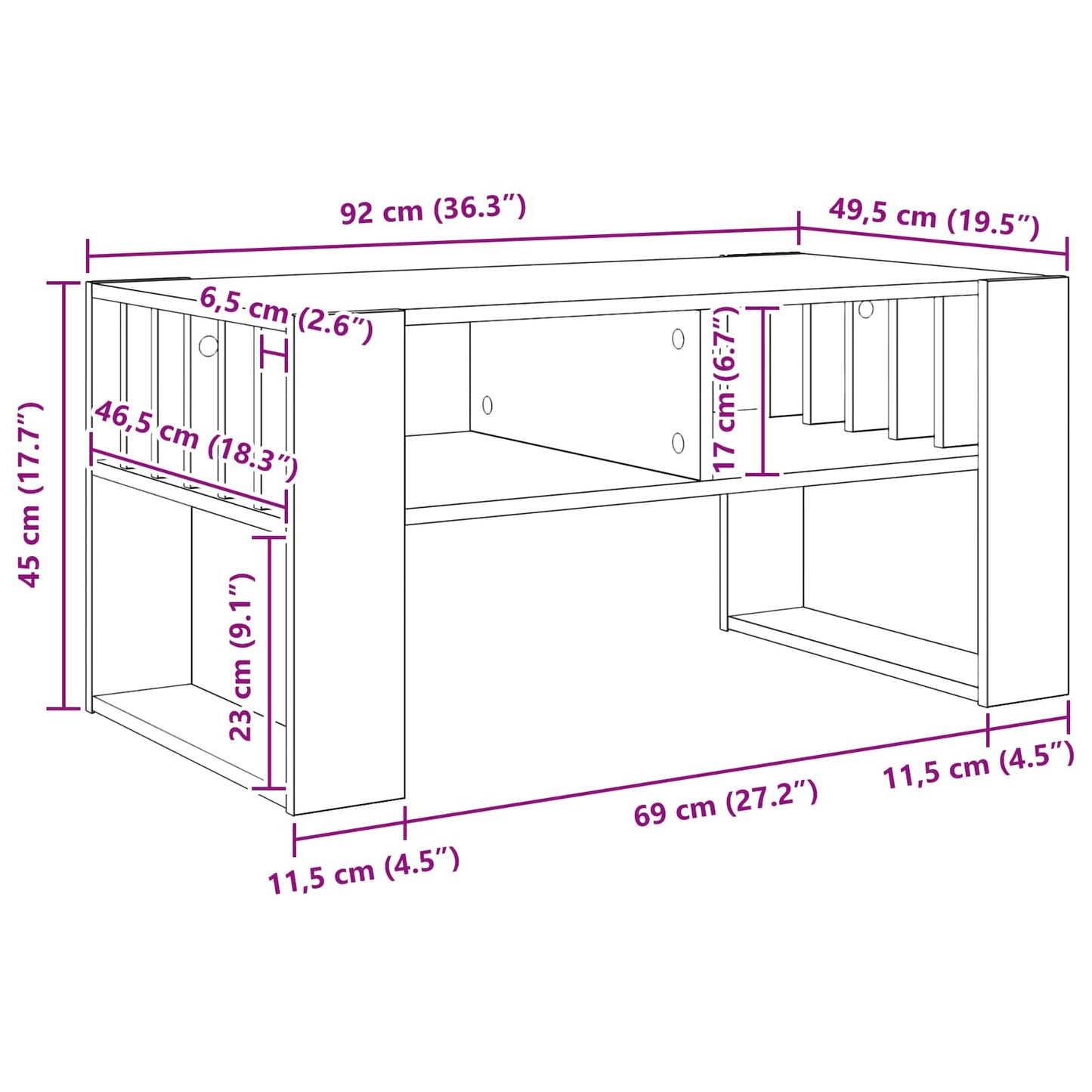 Tavolino da salotto Rovere artigianale 92 x 49,5 x 45 cm | homemem39