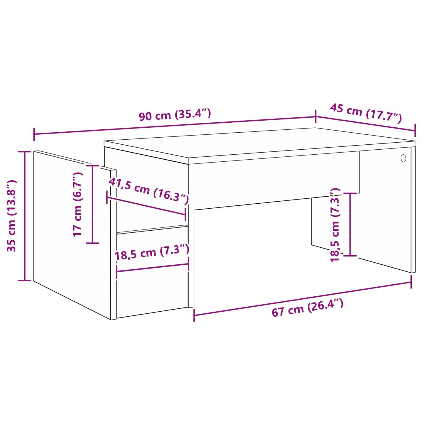 Tavolino da salotto Grigio cemento 90 x 45 x 35 cm | homemem39