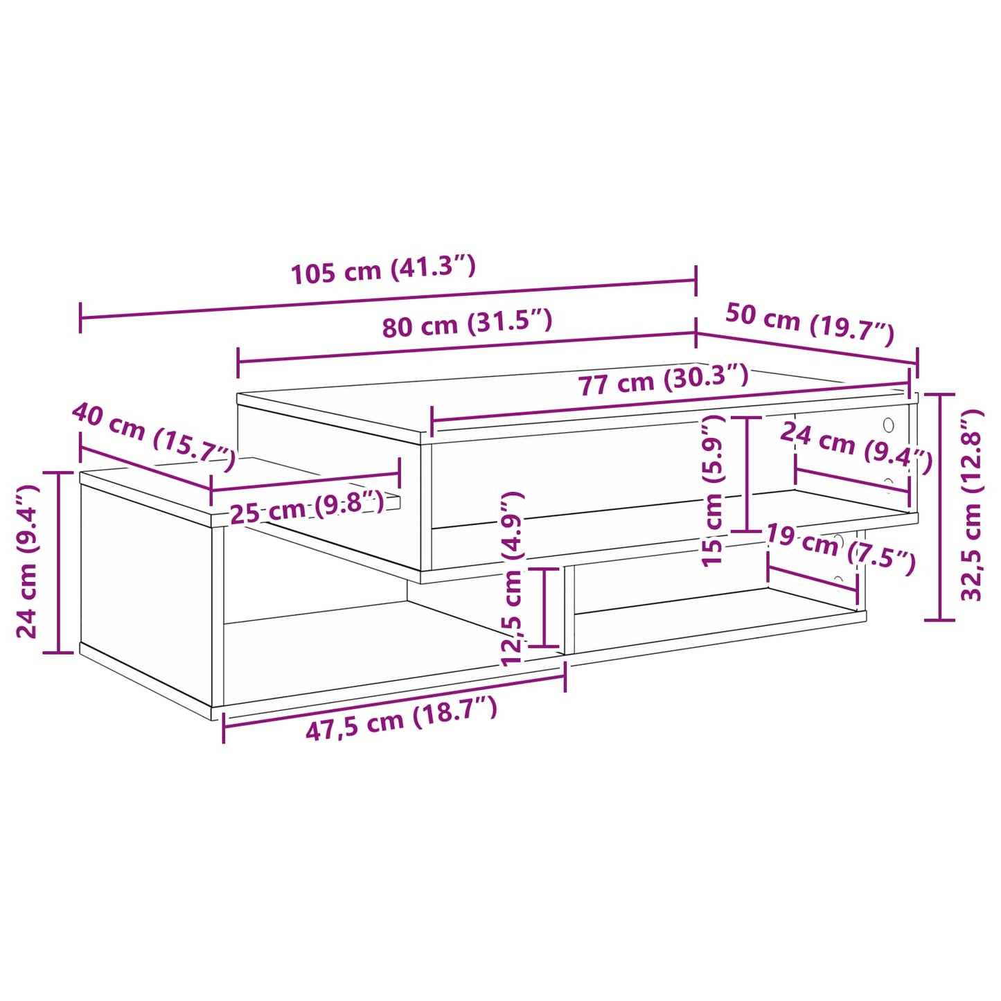 Tavolino da salotto Bianco 105 x 50 x 32,5 cm Legno multistrato