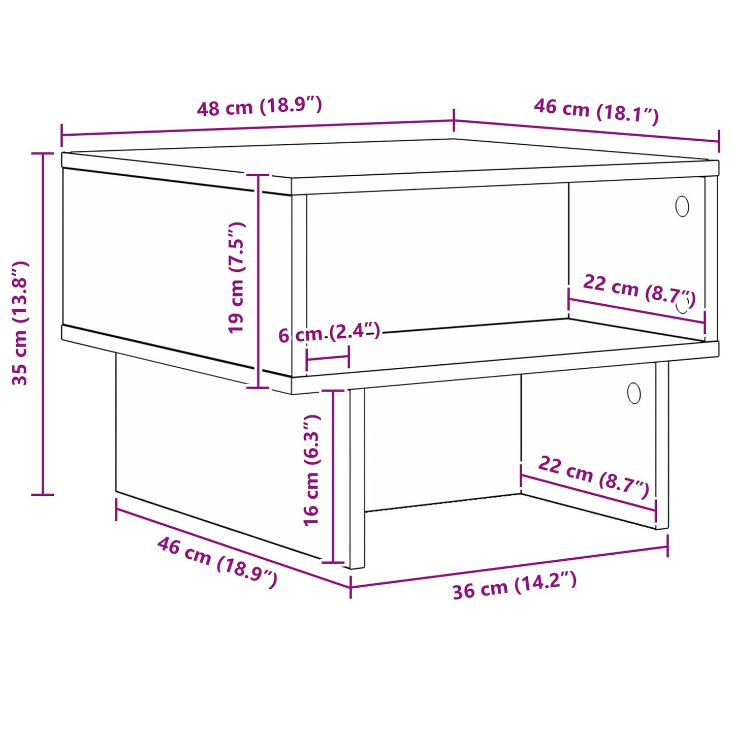 Tavolino da salotto Rovere Nero 48 x 46 x 35 cm