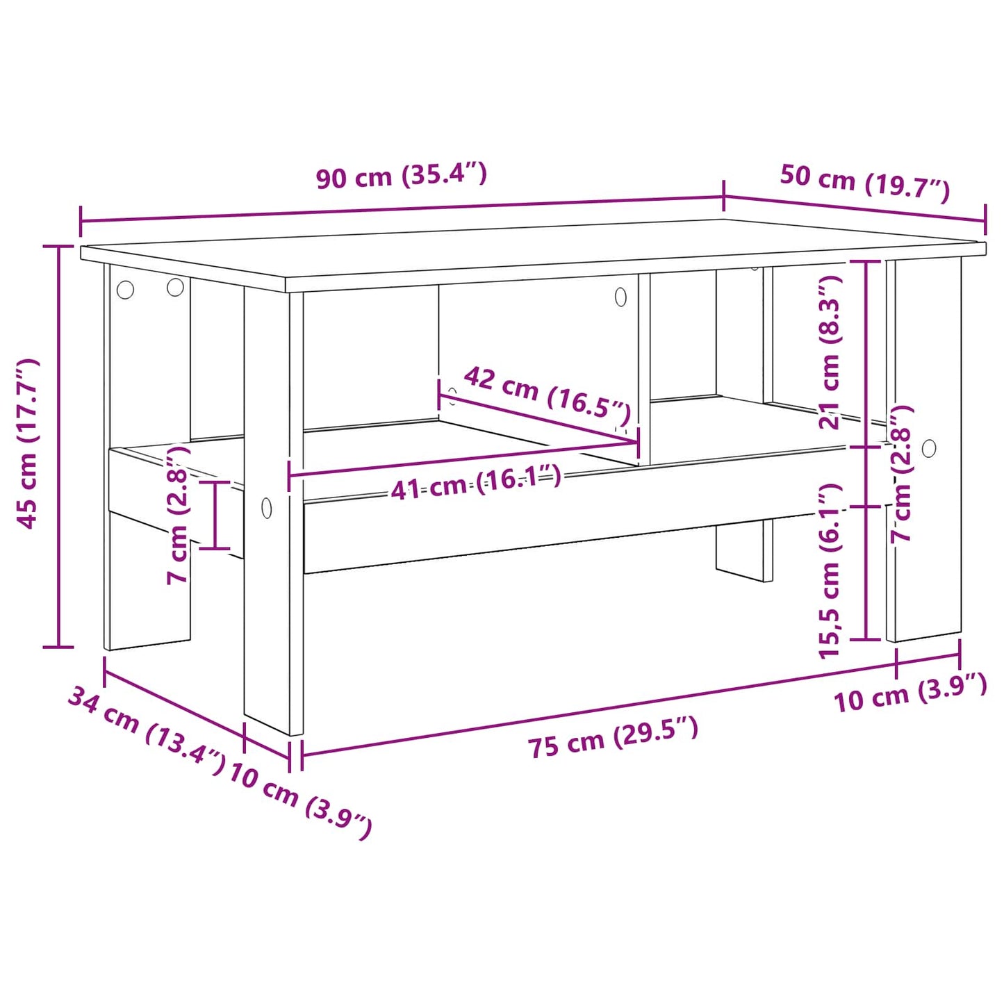 Tavolino da salotto Rovere Sonoma 90 x 50 x 45 cm