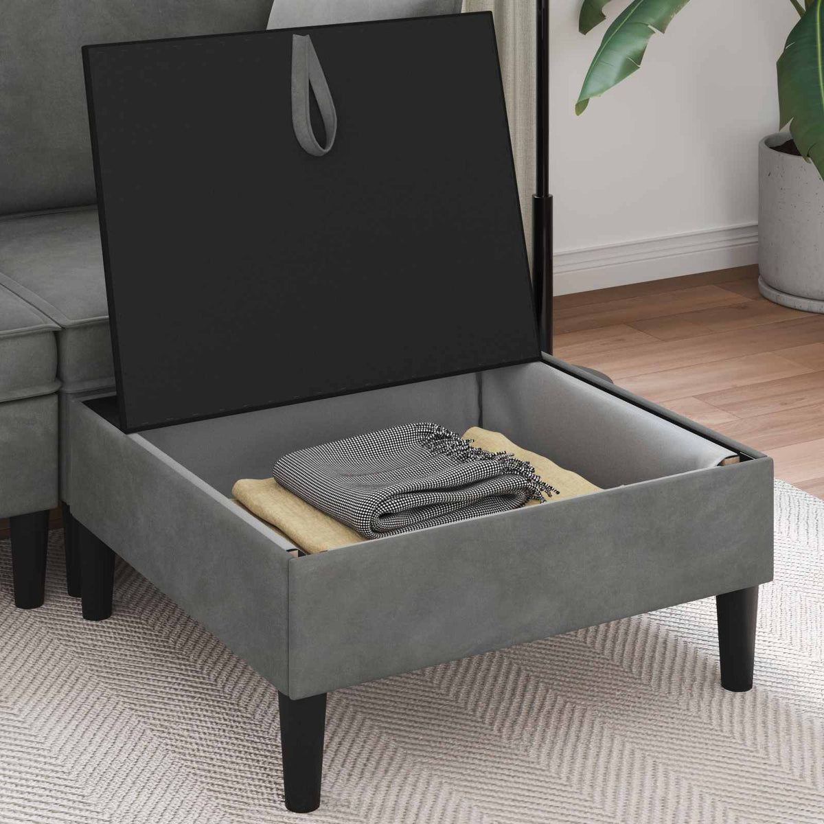 Pouf con Storage Grigio Scuro Velluto | homemem39