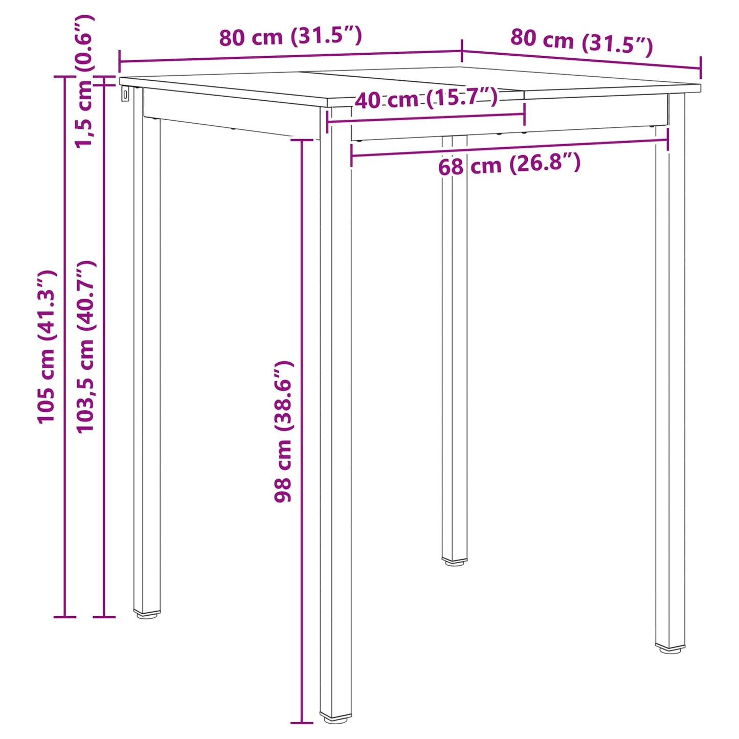 Tavolo da bar Naturale 110 x 55 x 105 cm Pino massello