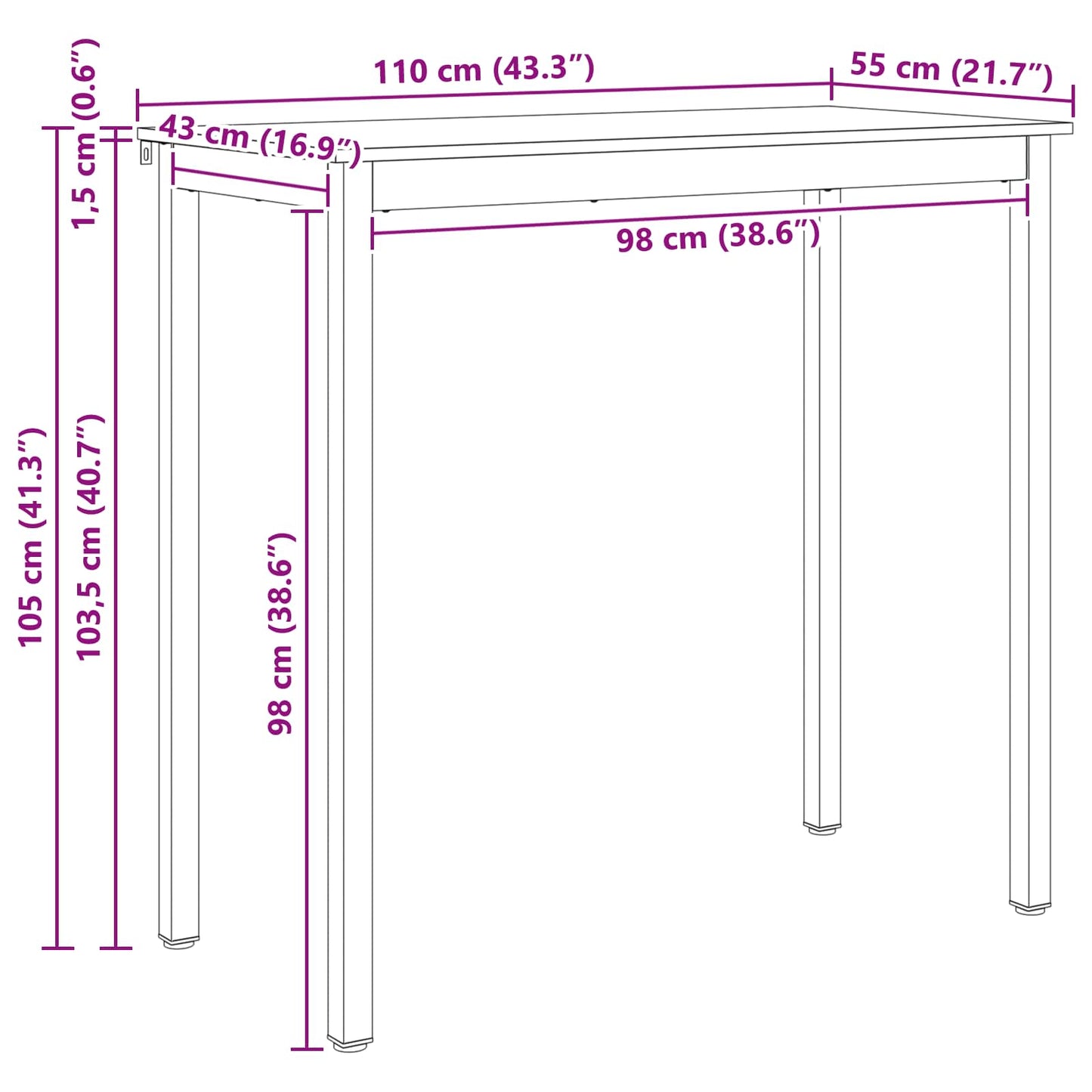 Tavolo da bar Bianco 110 x 55 x 105 cm Pino massello