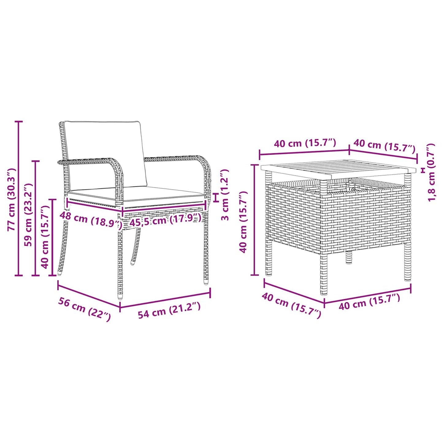 Set Bistro da Giardino con cuscino 3 pcs Grigio polyrattan | homemem39
