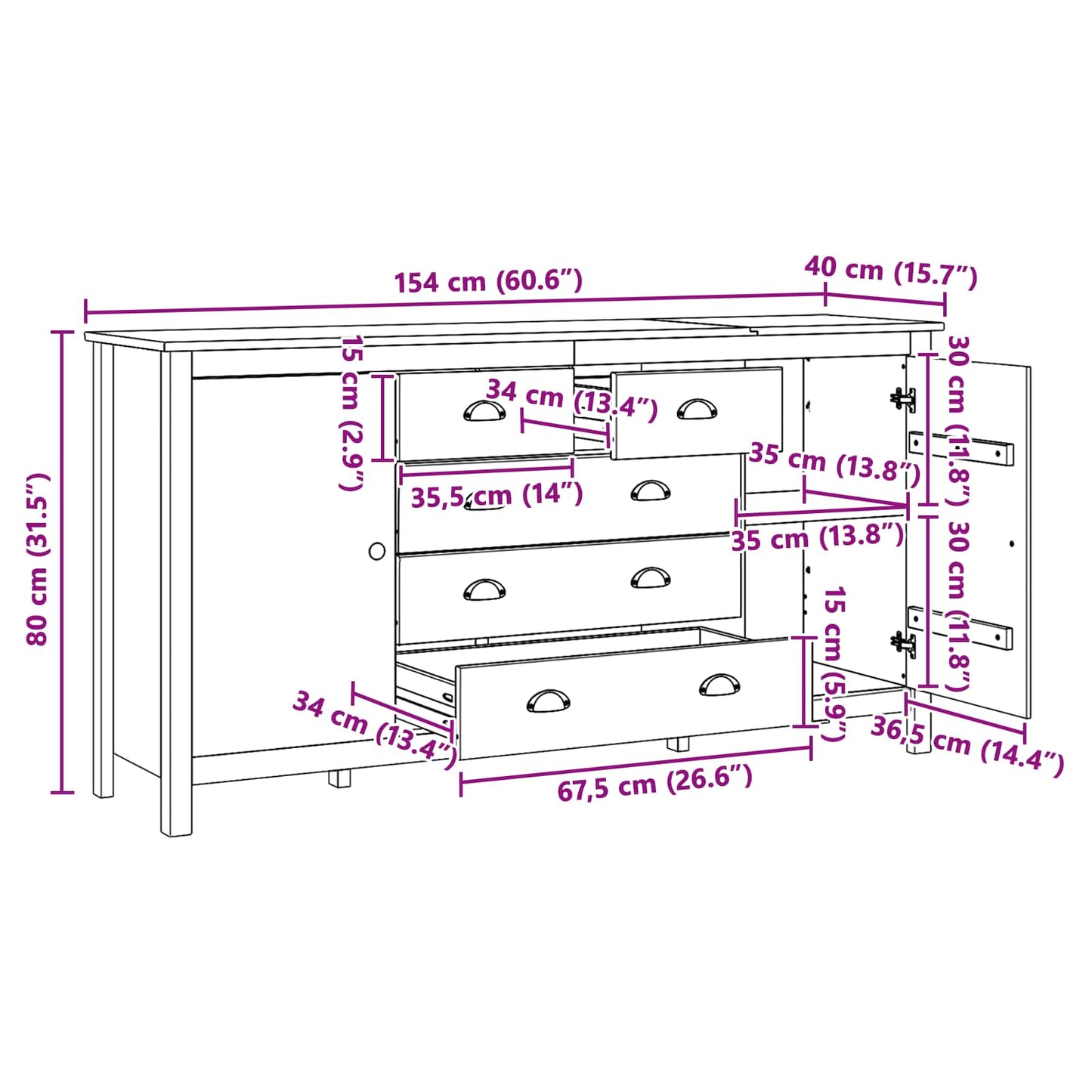 Credenza con cassetto HILL Marrone miele 154 x 40 x 80 cm | homemem39